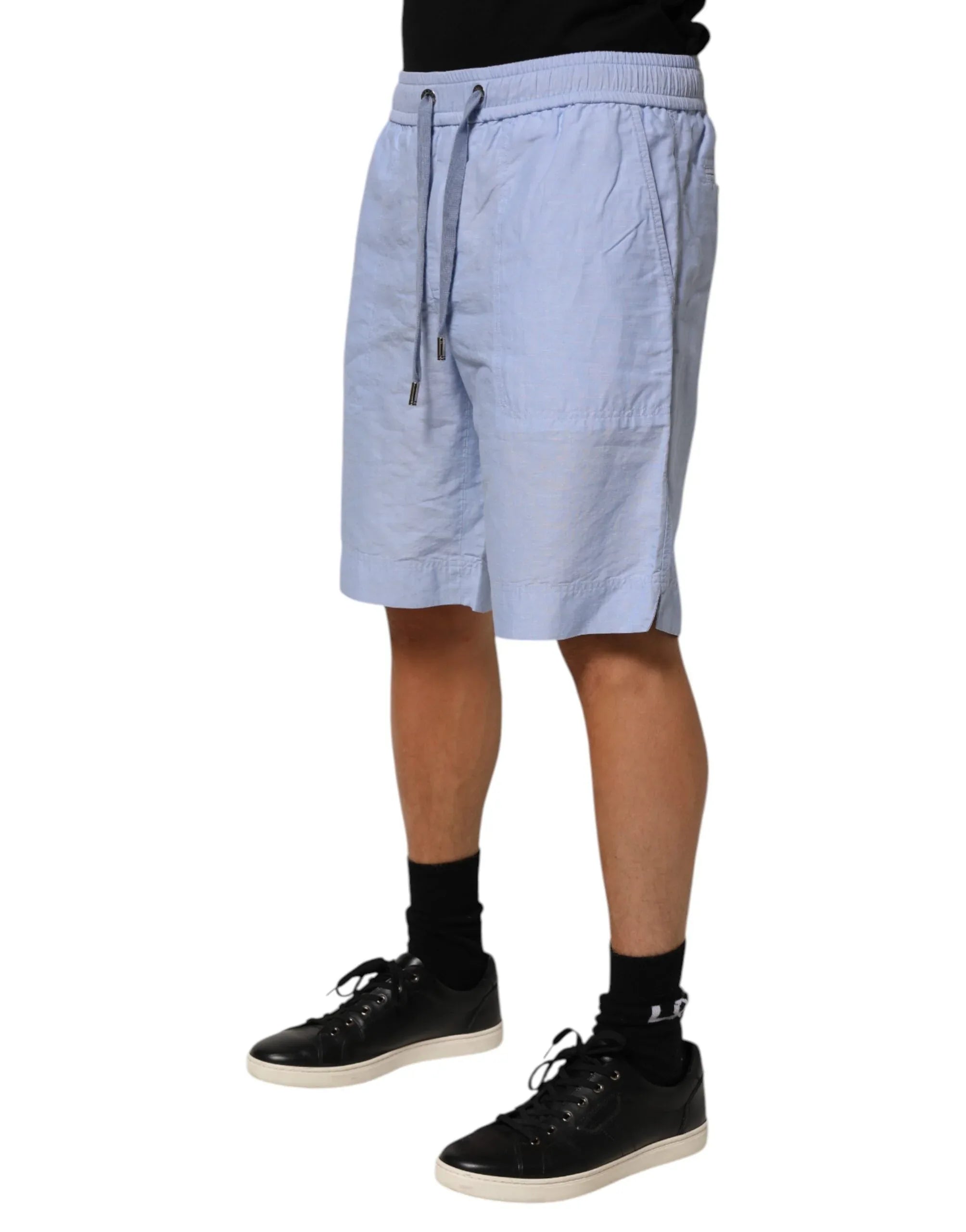 Dolce & Gabbana Light Blue Linen Mid Waist Men Bermuda Shorts - Zeiniez