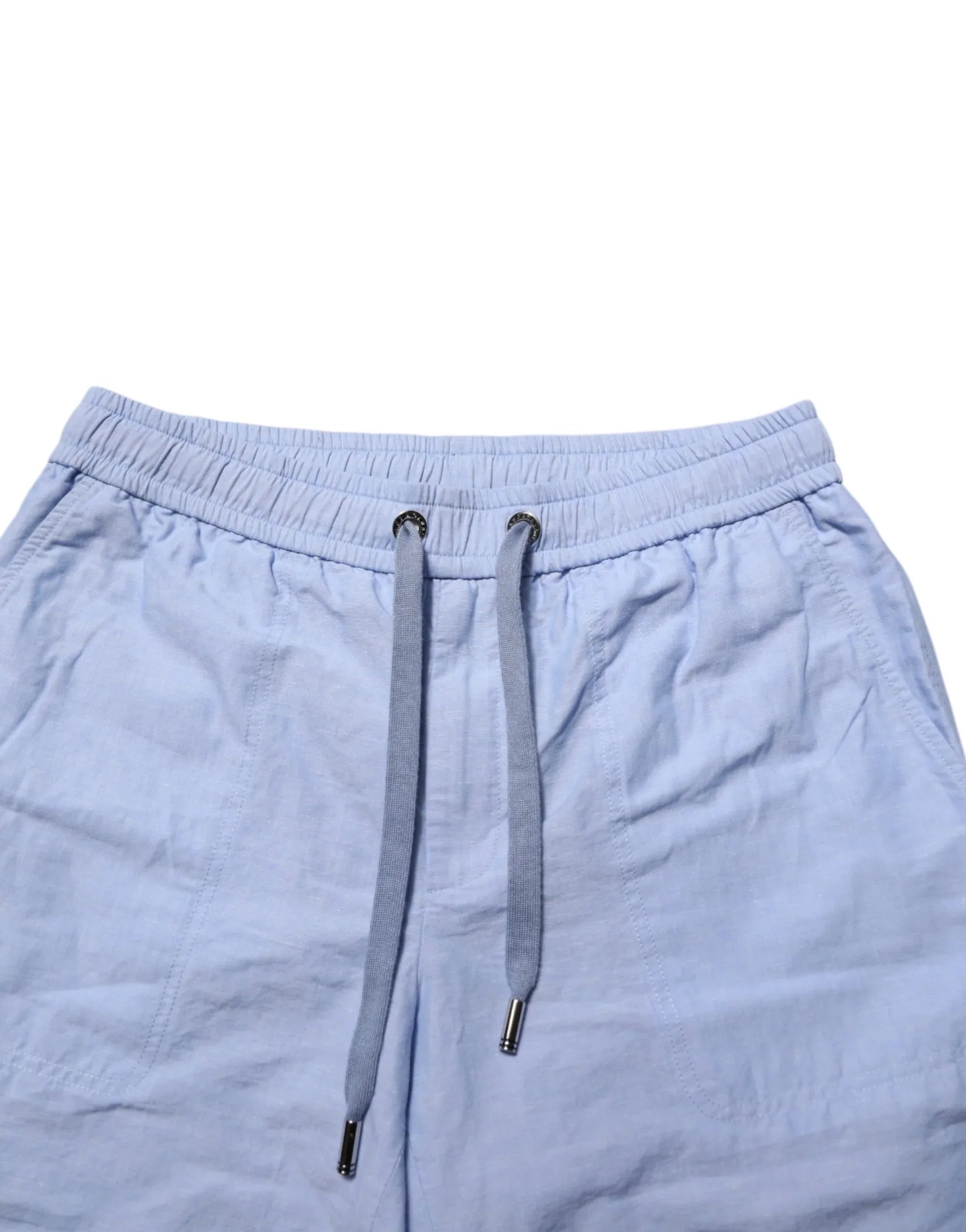 Dolce & Gabbana Light Blue Linen Mid Waist Men Bermuda Shorts - Zeiniez