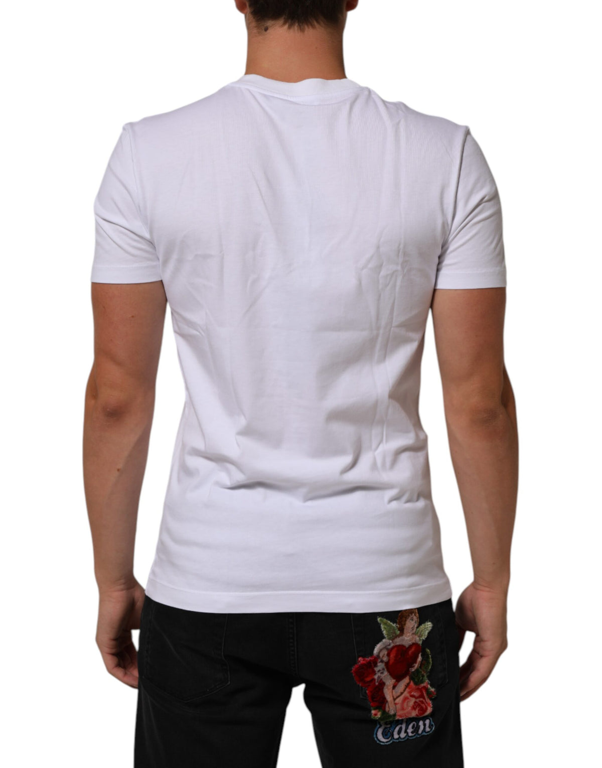 Dolce & Gabbana White Cotton Logo Print Crew Neck Men T-shirt
