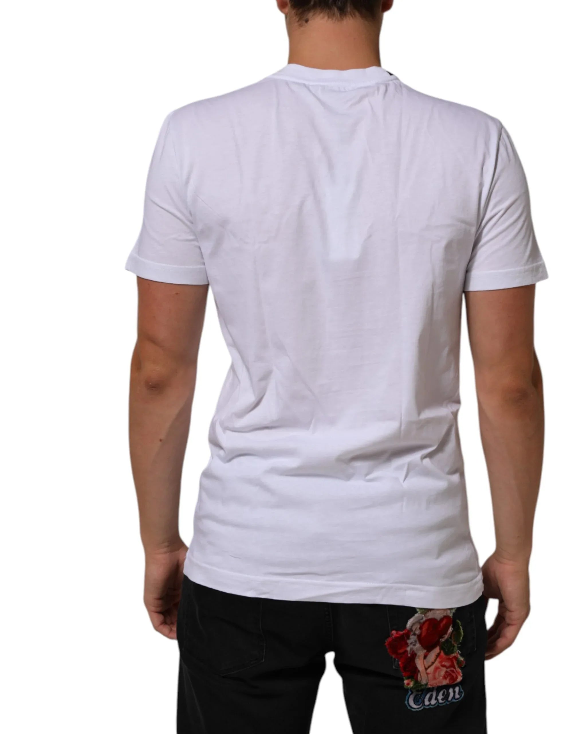 Dolce & Gabbana White Cotton Logo Print Crew Neck T-shirt - Zeiniez