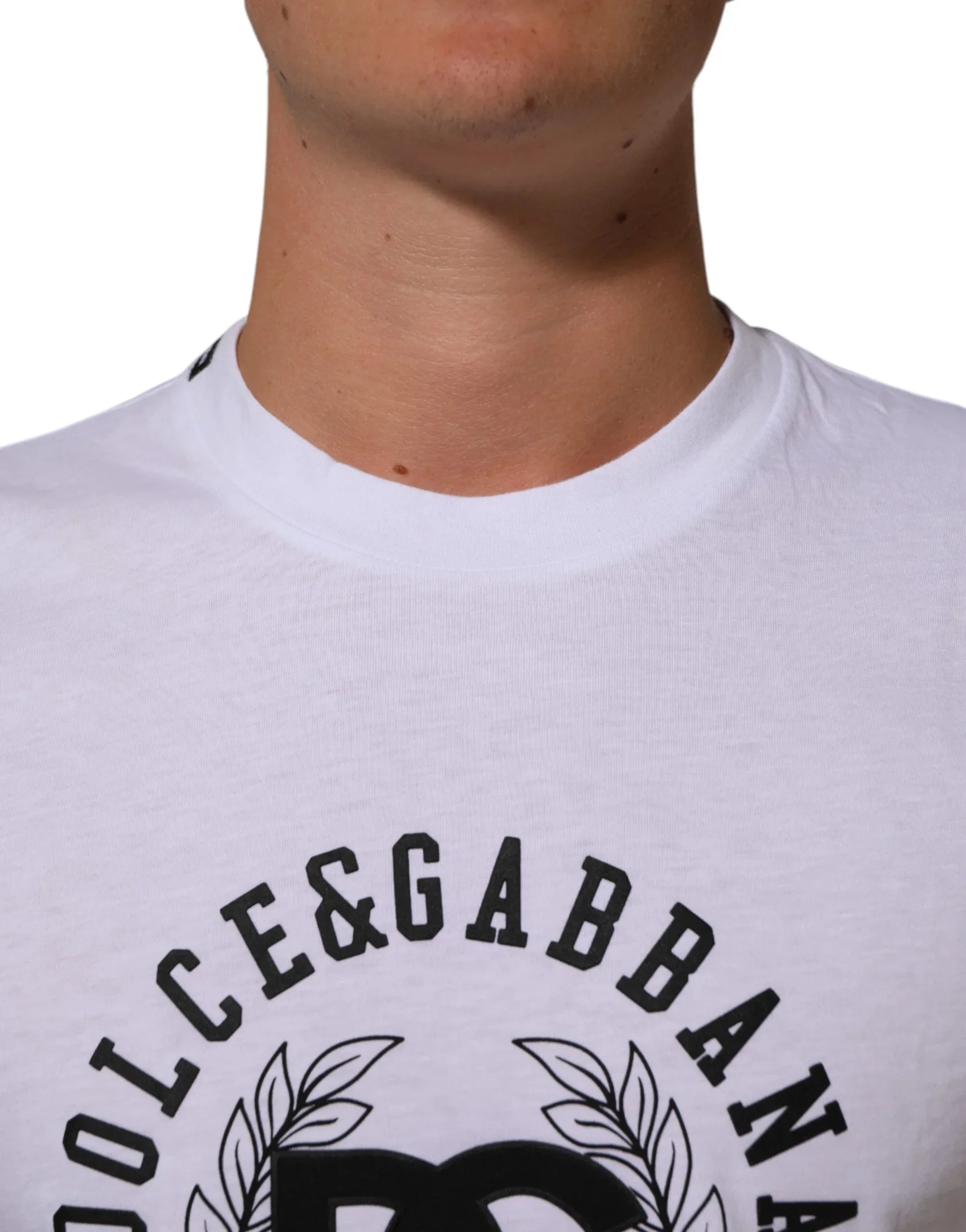 Dolce & Gabbana White Cotton Logo Print Crew Neck T-shirt - Zeiniez