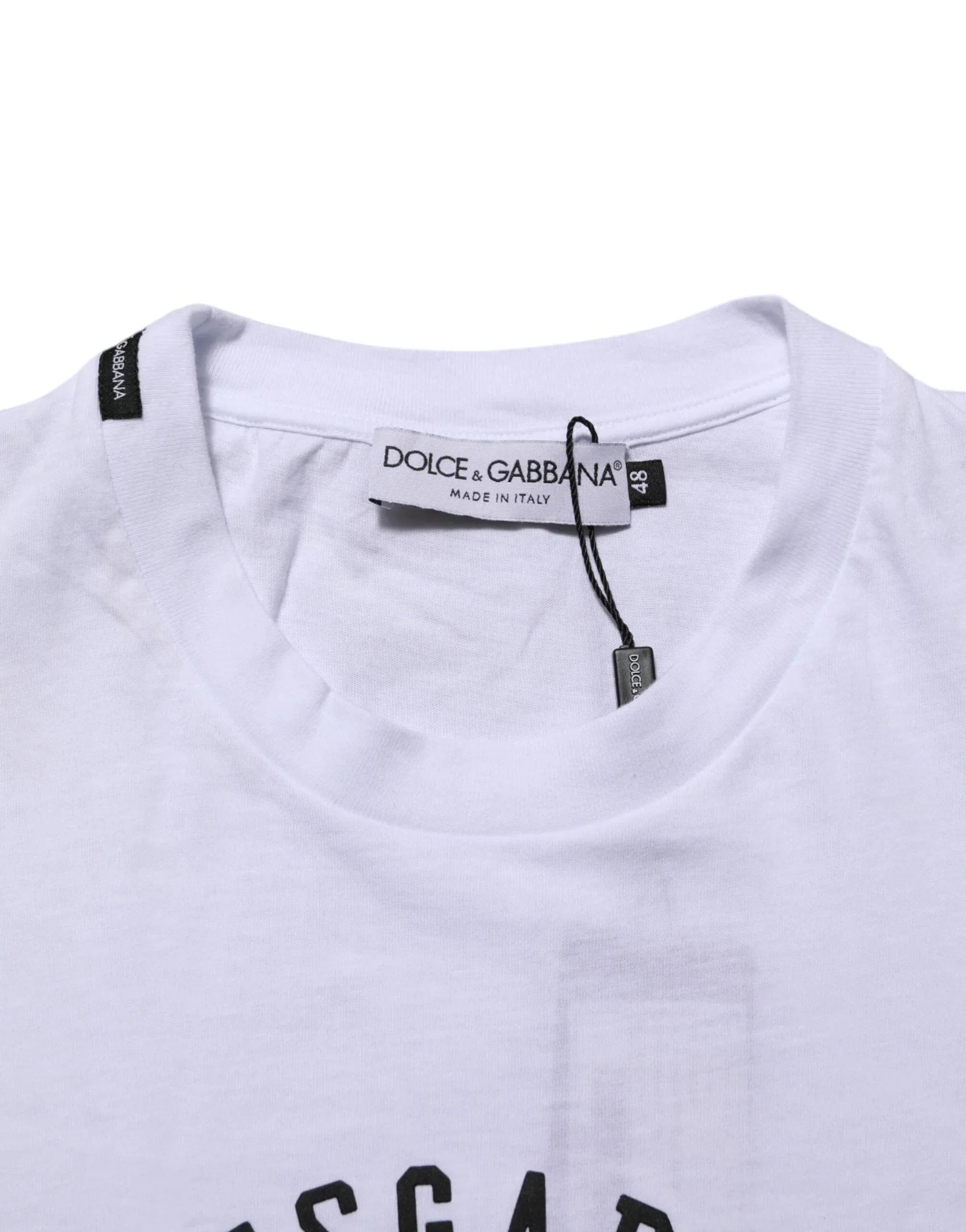 Dolce & Gabbana White Cotton Logo Print Crew Neck T-shirt - Zeiniez