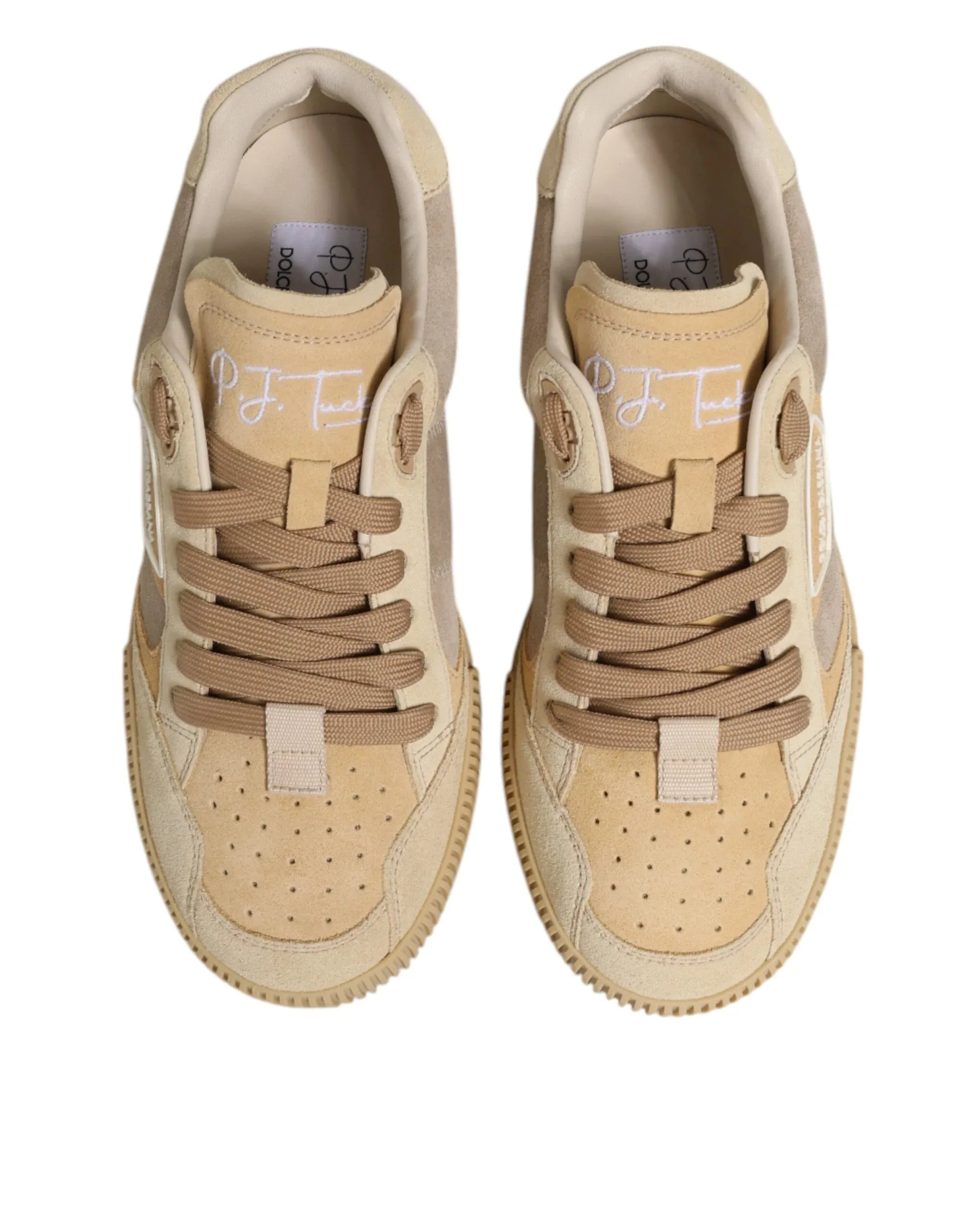 Dolce & Gabbana Beige Leather Miami Low Top Sneakers Men Shoes - Zeiniez