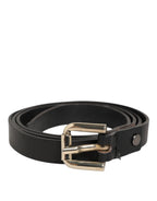 GF Ferre Black Leather Slim Gold Tone Buckle Waist Men Belt - Zeiniez