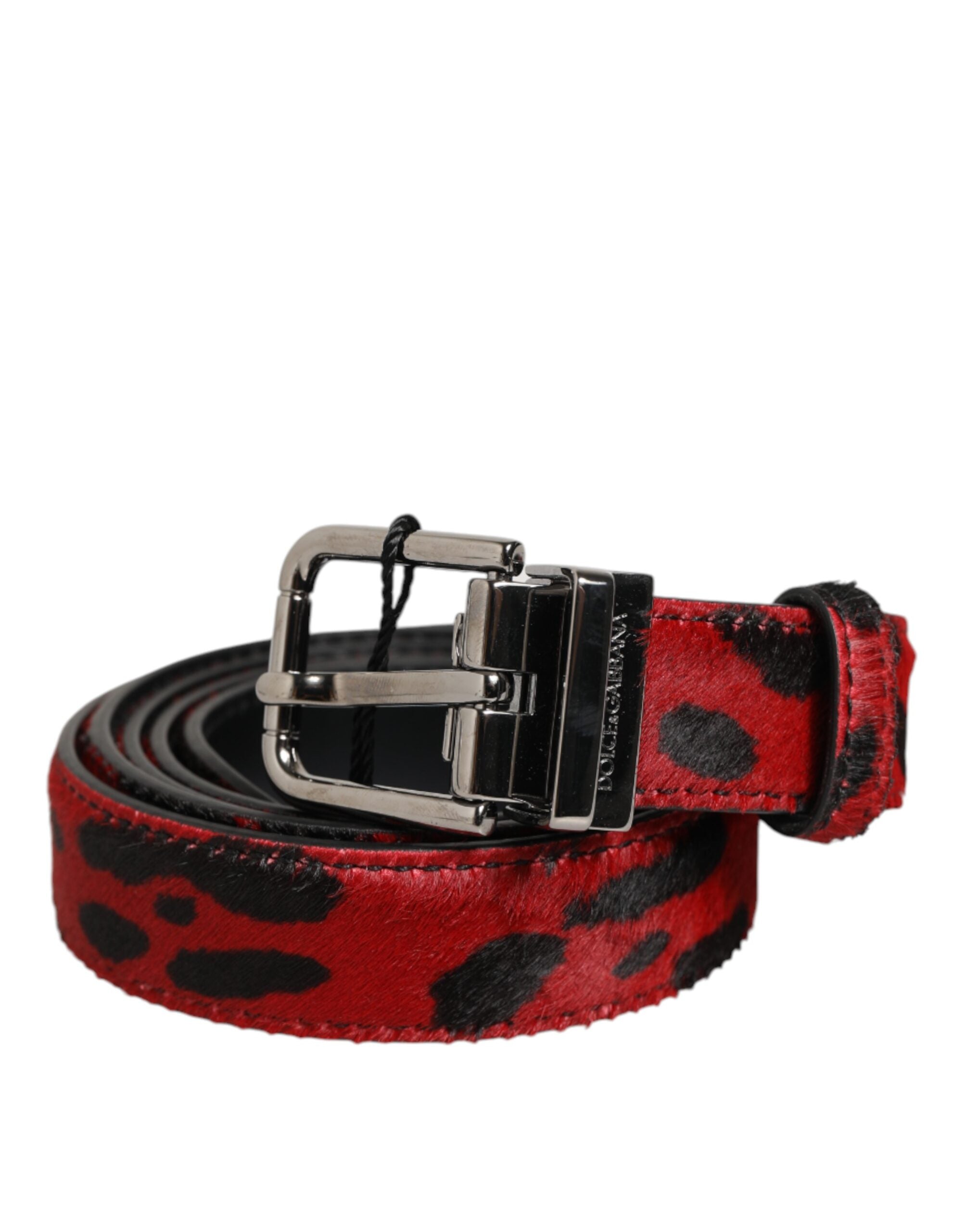 Dolce & Gabbana Red Black Pony Leather Metal Buckle Men Belt - Zeiniez
