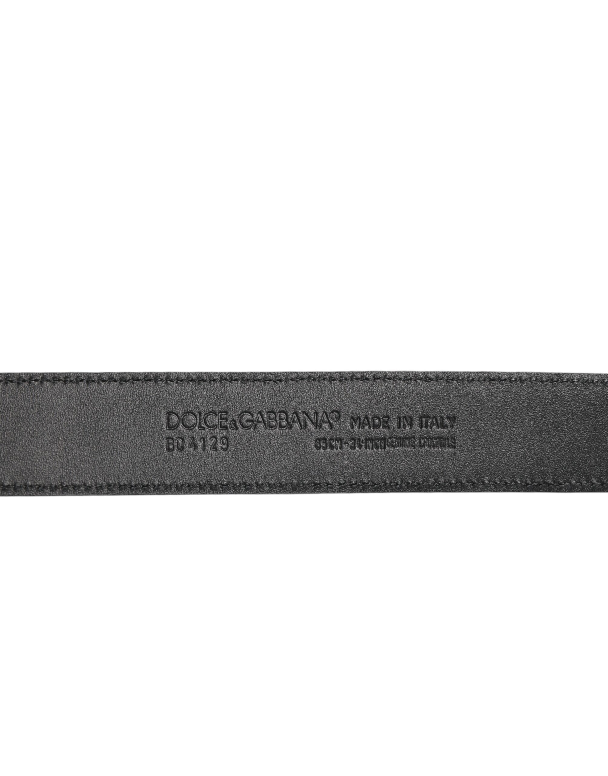 Dolce & Gabbana Black Exotic Leather Metal Logo Buckle Belt - Zeiniez