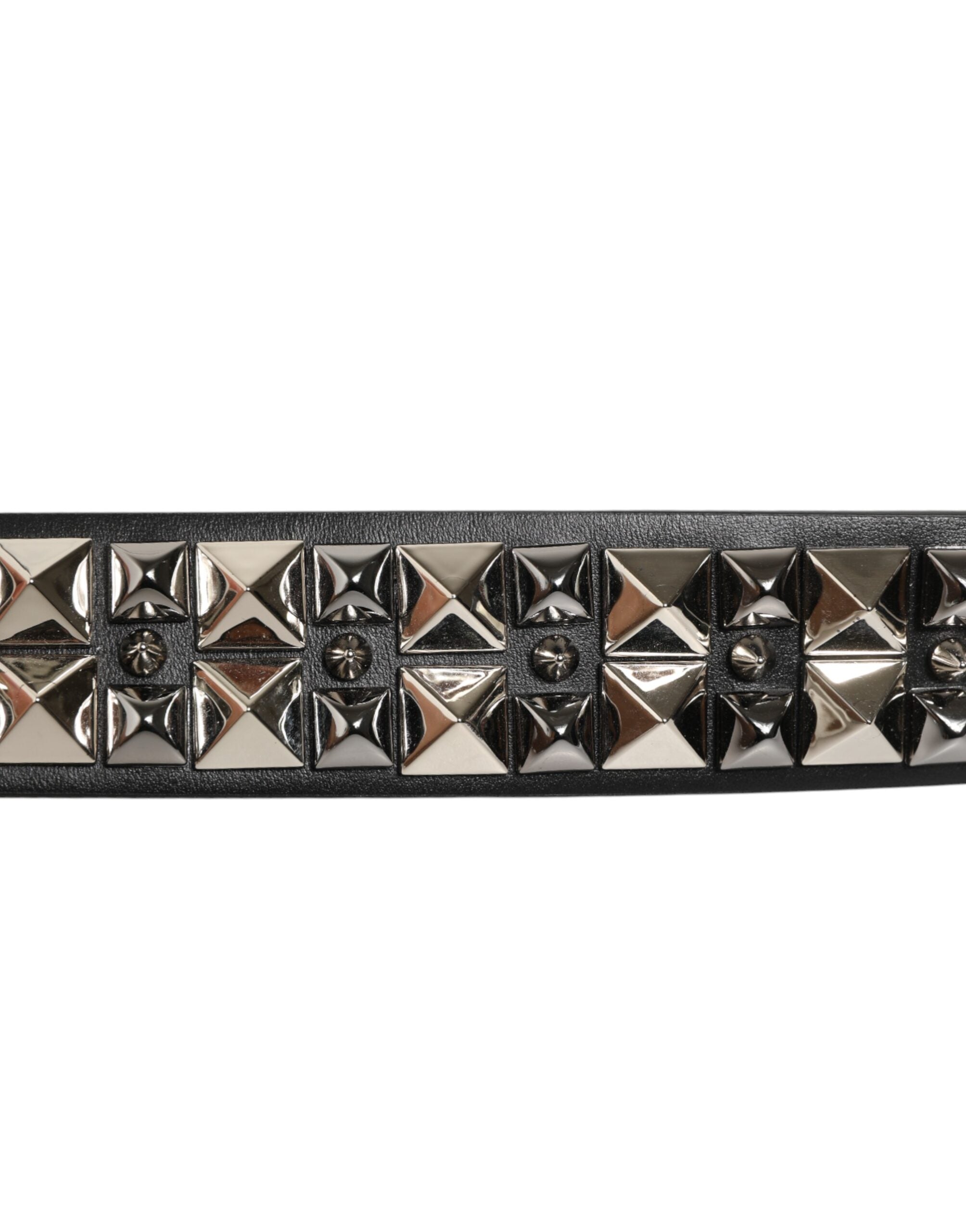 Dolce & Gabbana Black Calf Leather Studded Silver Buckle Belt - Zeiniez