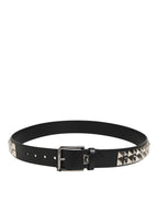 Dolce & Gabbana Black Calf Leather Studded Silver Buckle Belt - Zeiniez