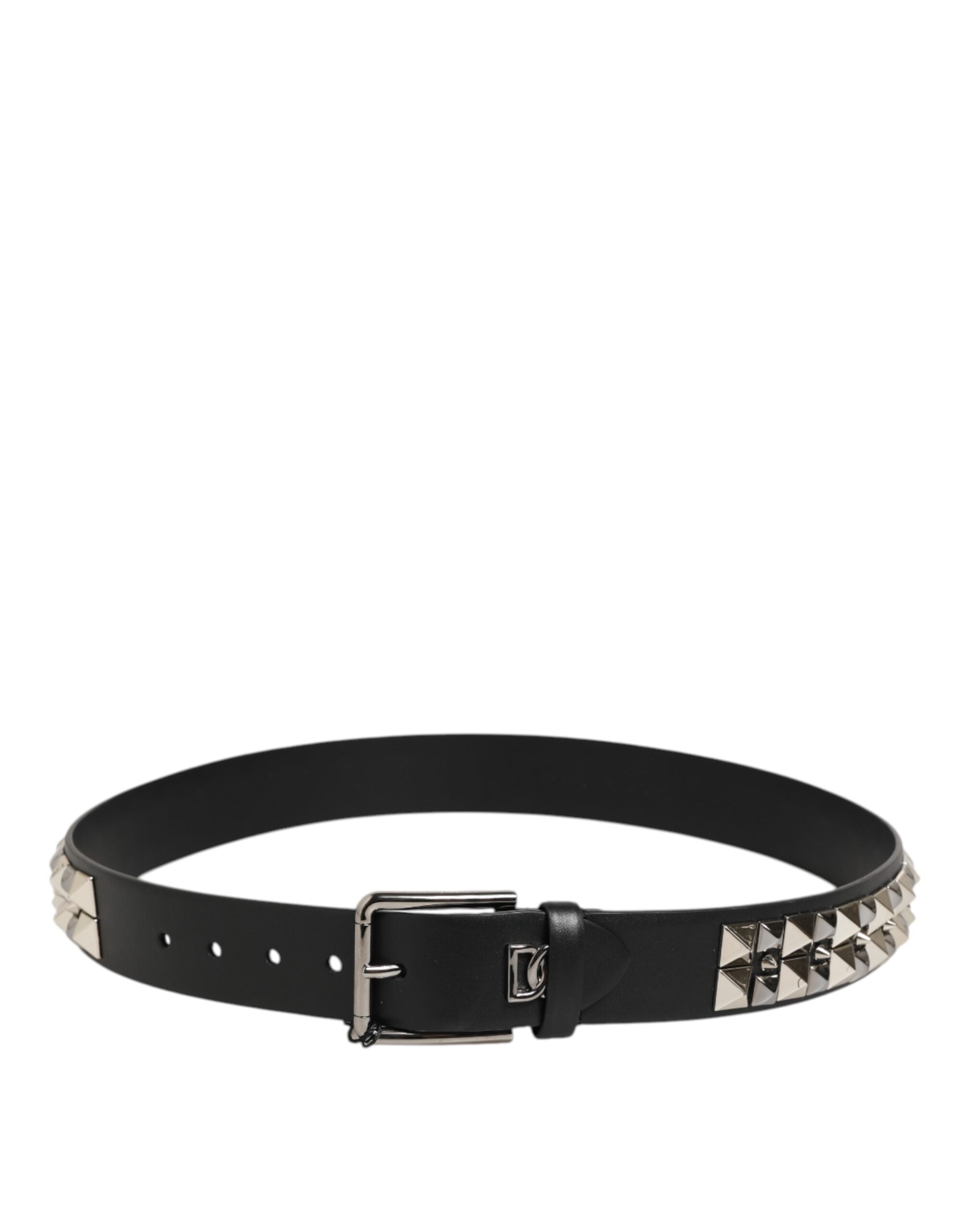 Dolce & Gabbana Black Calf Leather Studded Silver Buckle Belt - Zeiniez