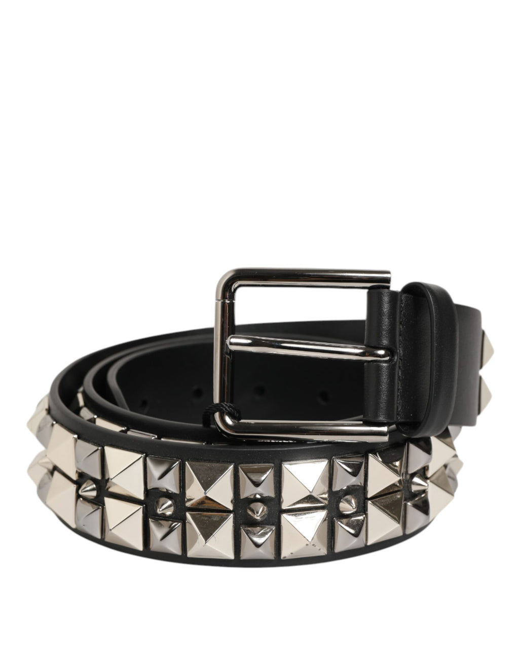 Dolce & Gabbana Black Calf Leather Studded Silver Buckle Belt - Zeiniez