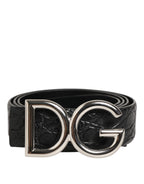 Dolce & Gabbana Black Exotic Leather DG Logo Buckle Belt - Zeiniez