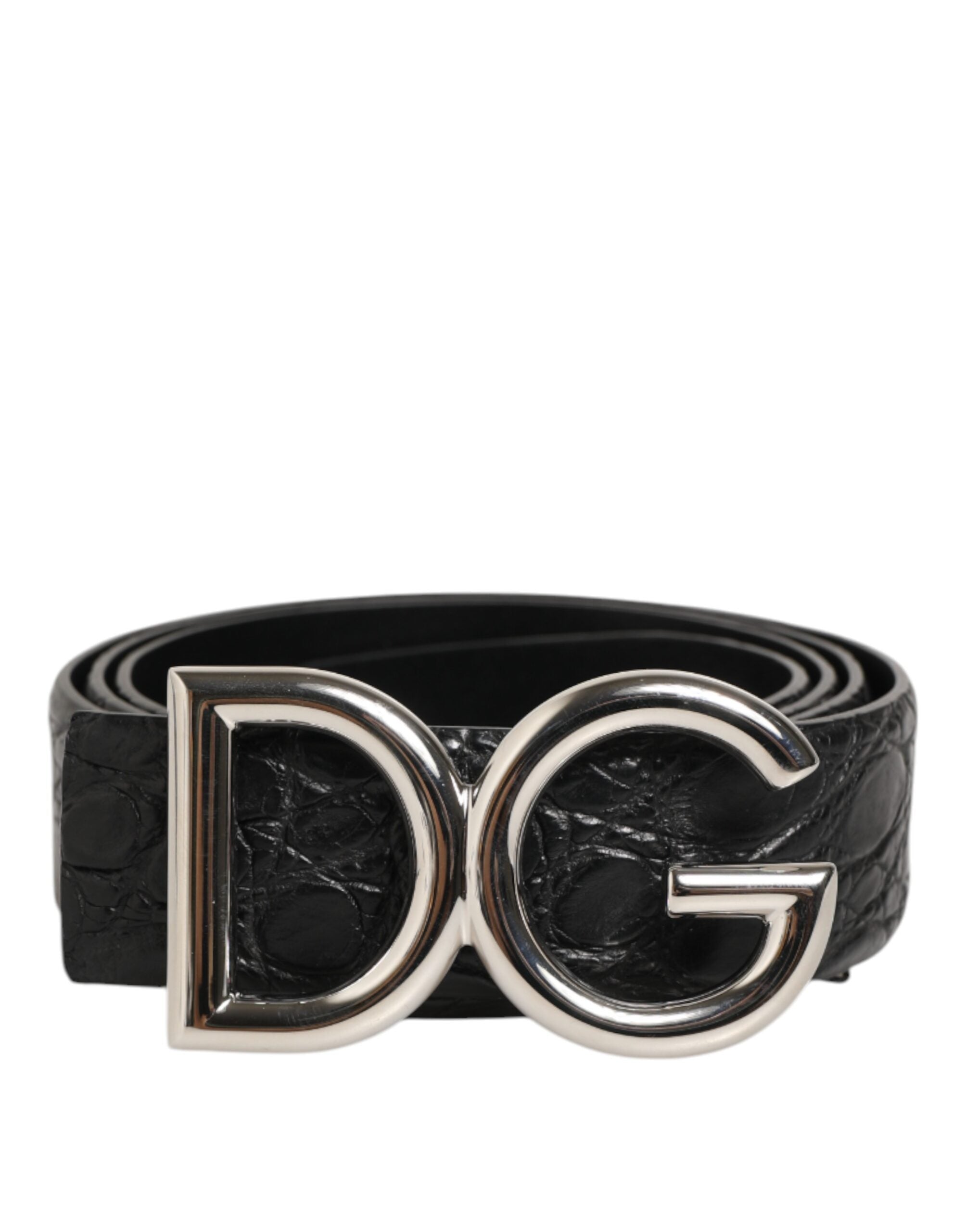 Dolce & Gabbana Black Exotic Leather DG Logo Buckle Belt - Zeiniez