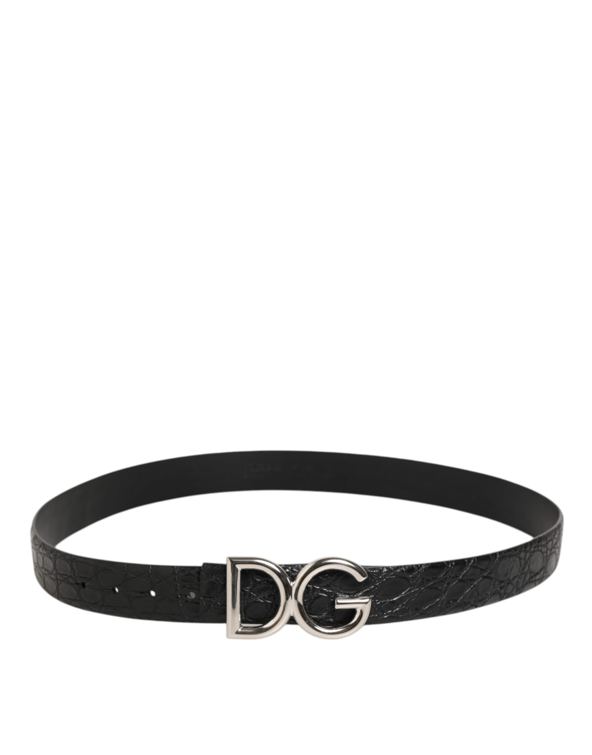 Dolce & Gabbana Black Exotic Leather DG Logo Buckle Belt - Zeiniez
