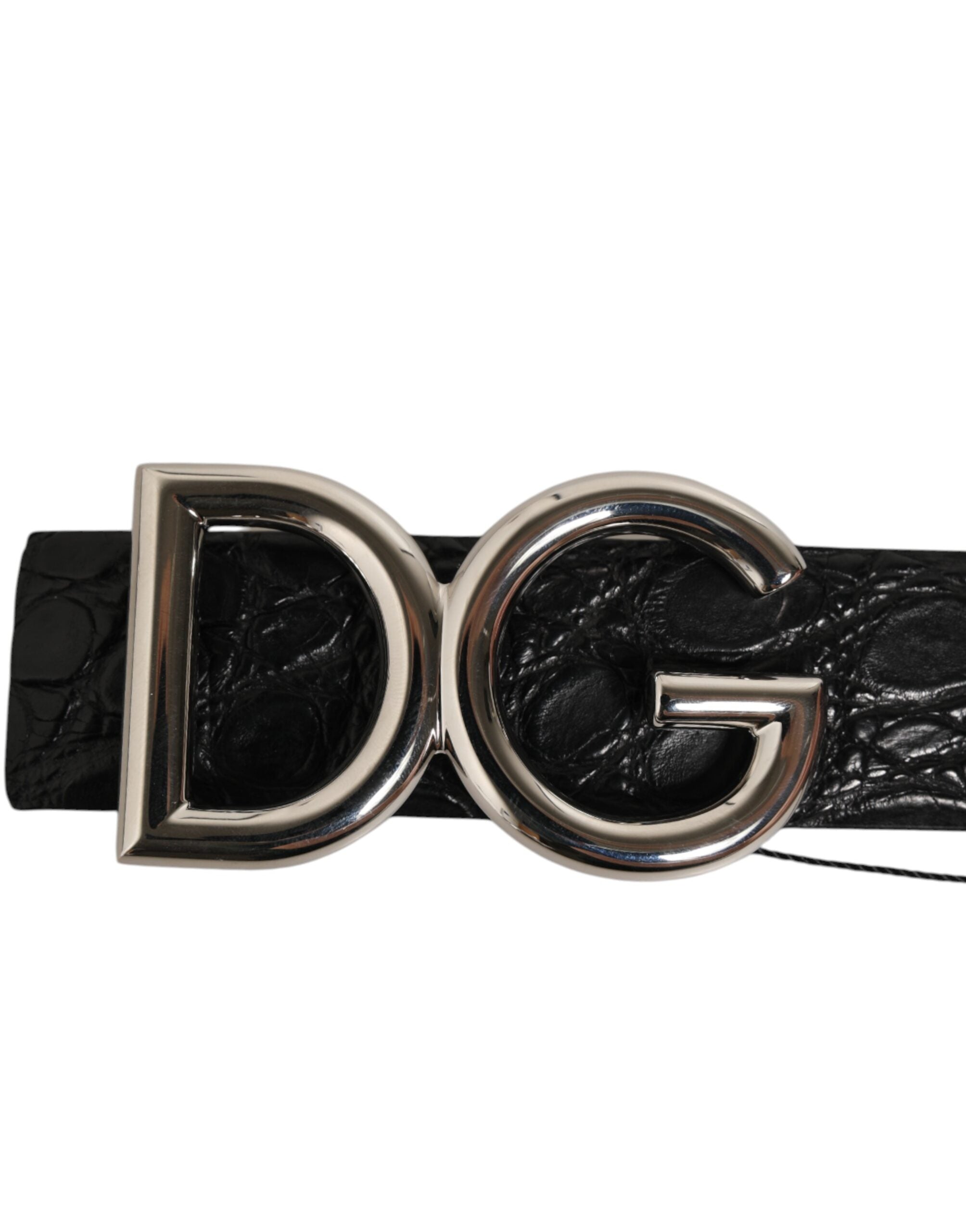 Dolce & Gabbana Black Exotic Leather DG Logo Buckle Belt - Zeiniez