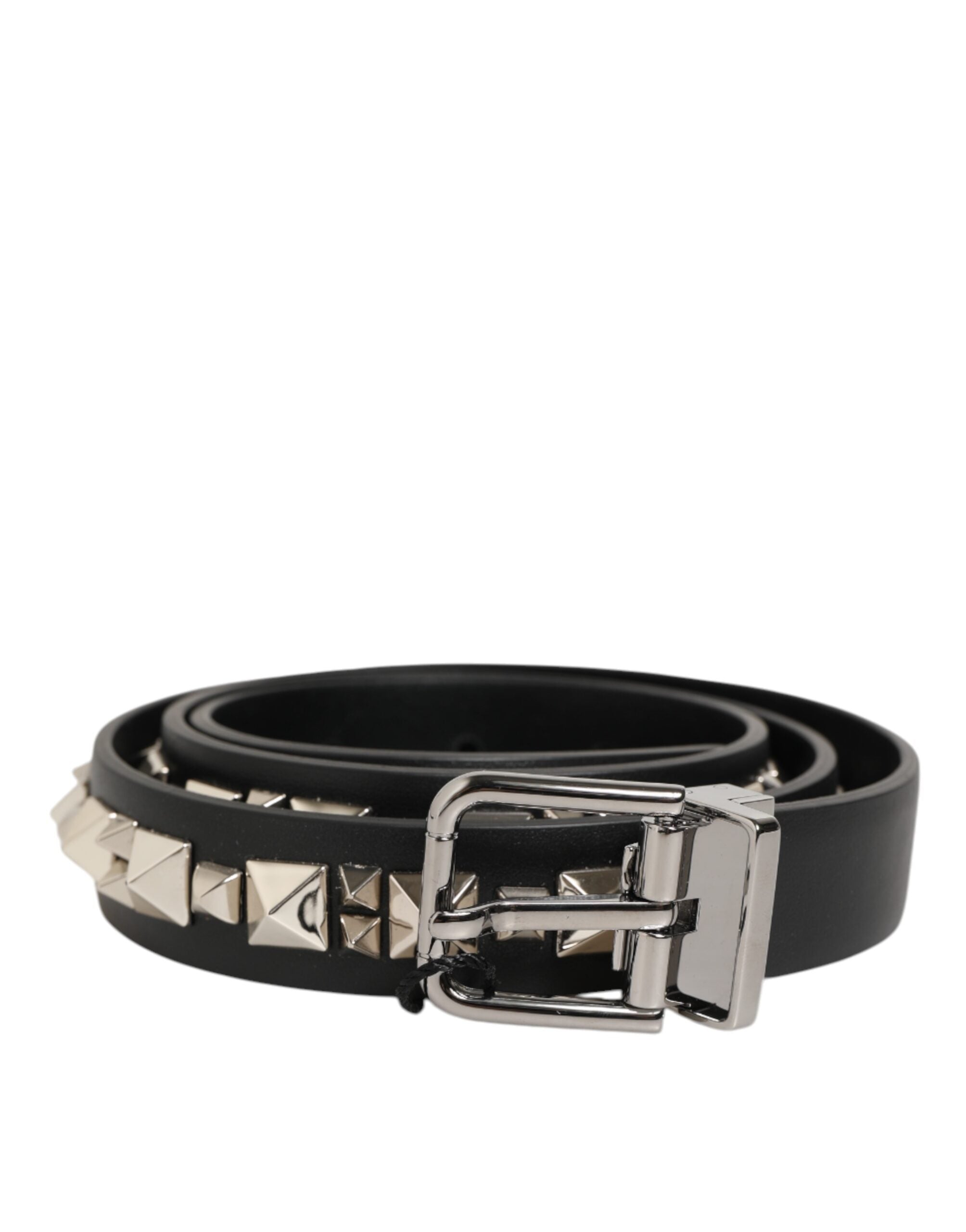 Dolce & Gabbana Black Leather Studded Silver-Tone Buckle Belt - Zeiniez