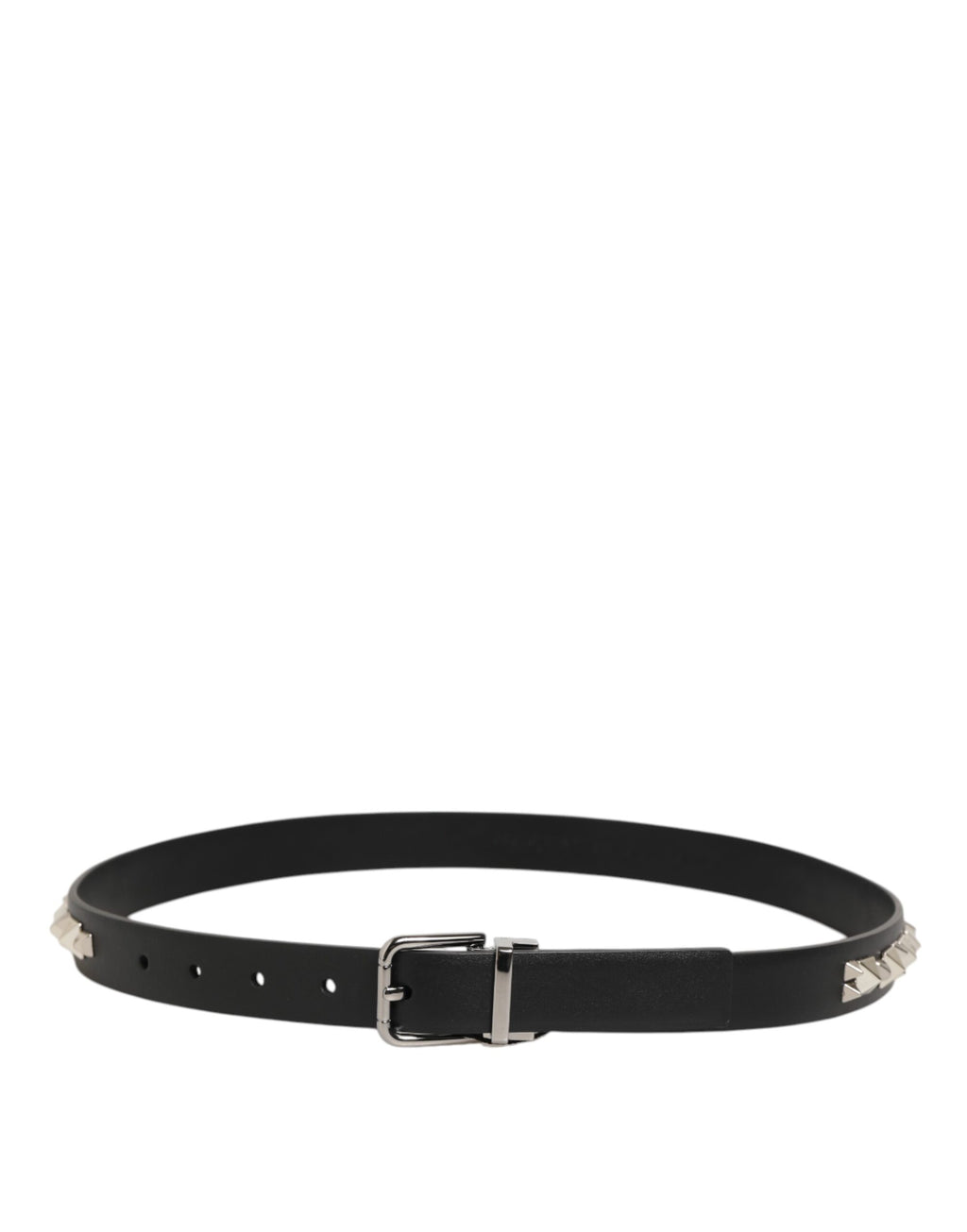 Dolce & Gabbana Black Leather Studded Silver-Tone Buckle Belt - Zeiniez