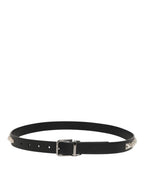Dolce & Gabbana Black Leather Studded Silver-Tone Buckle Belt - Zeiniez