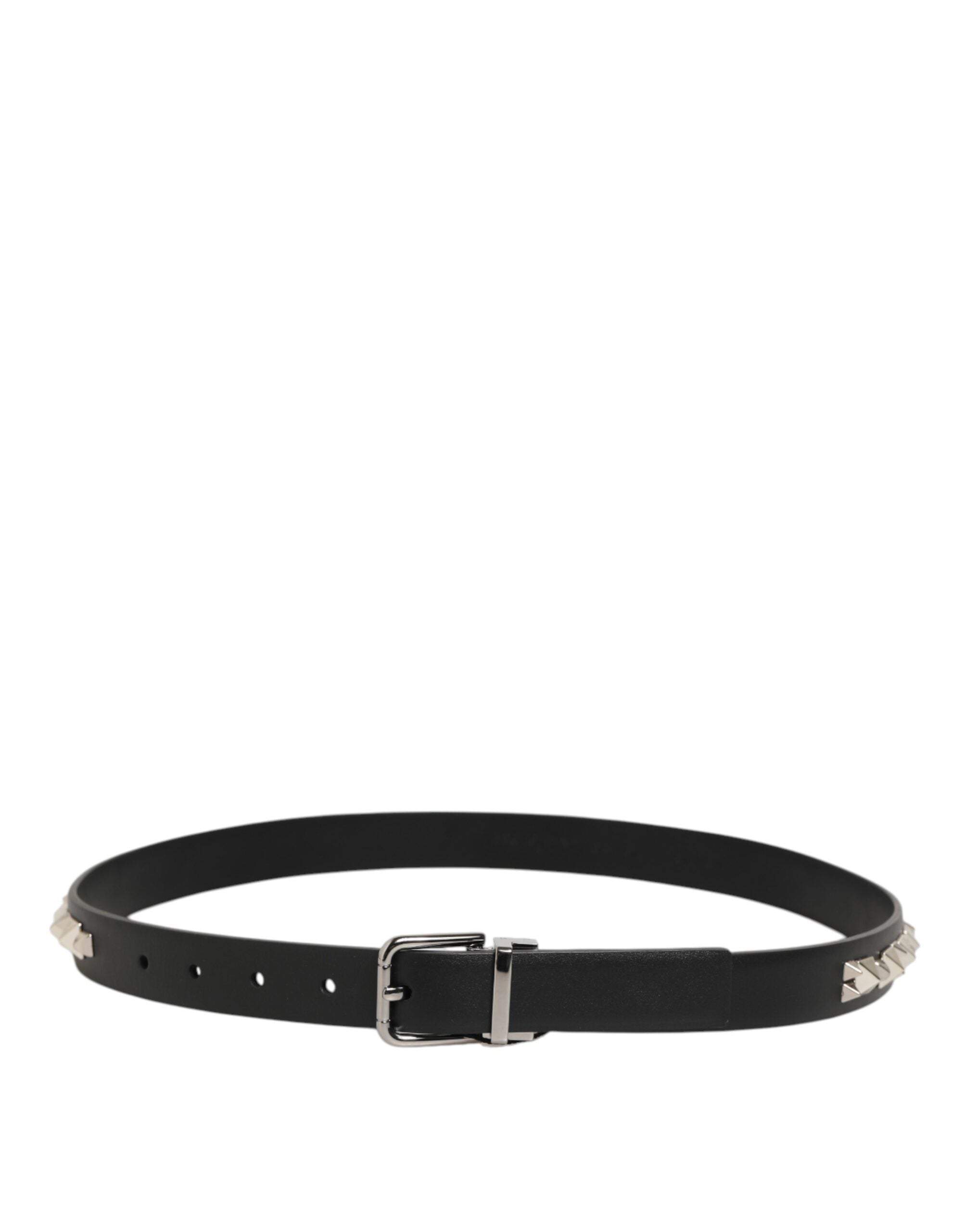 Dolce & Gabbana Black Leather Studded Silver-Tone Buckle Belt - Zeiniez