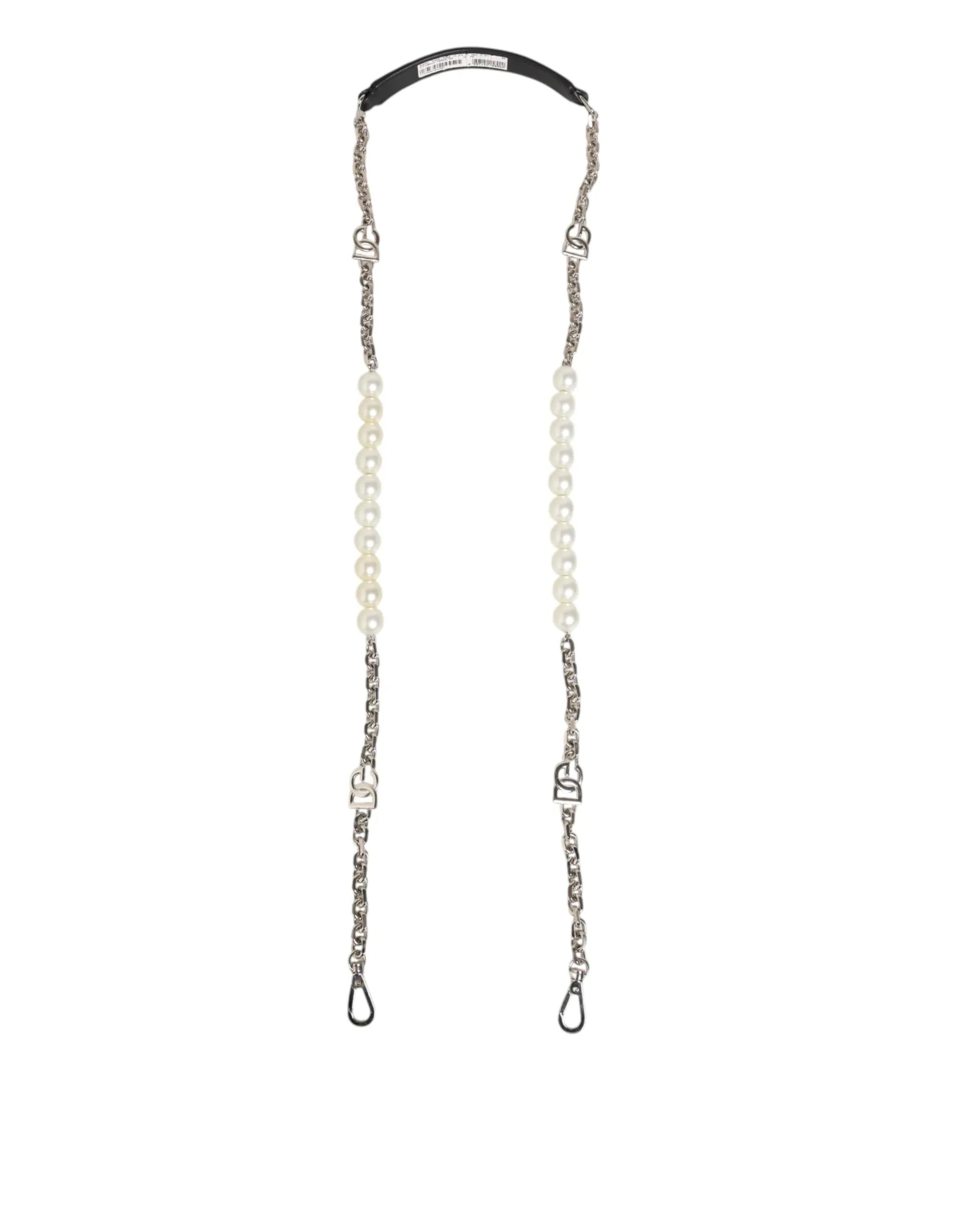 Dolce & Gabbana Black Leather Pearl Chain Bag Accessory Shoulder Strap - Zeiniez