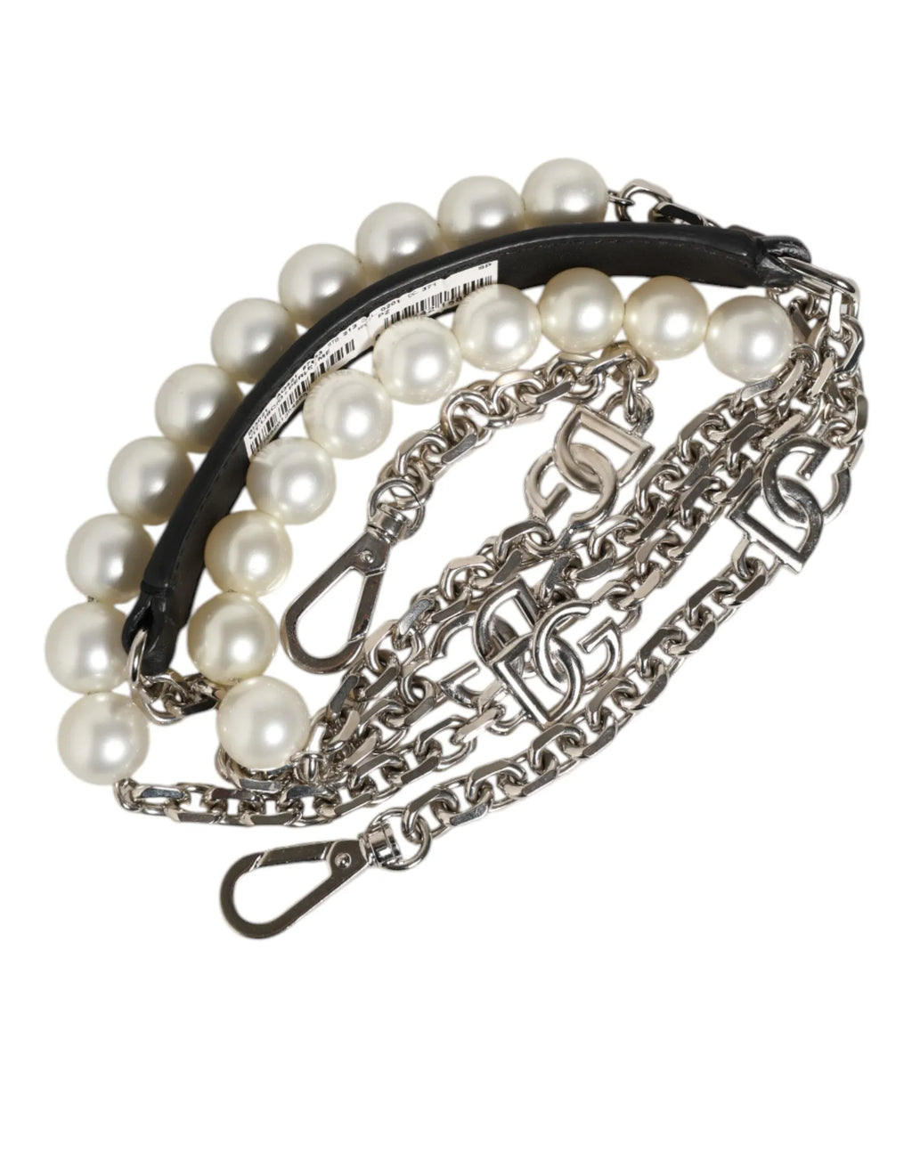 Dolce & Gabbana Black Leather Pearl Chain Bag Accessory Shoulder Strap - Zeiniez