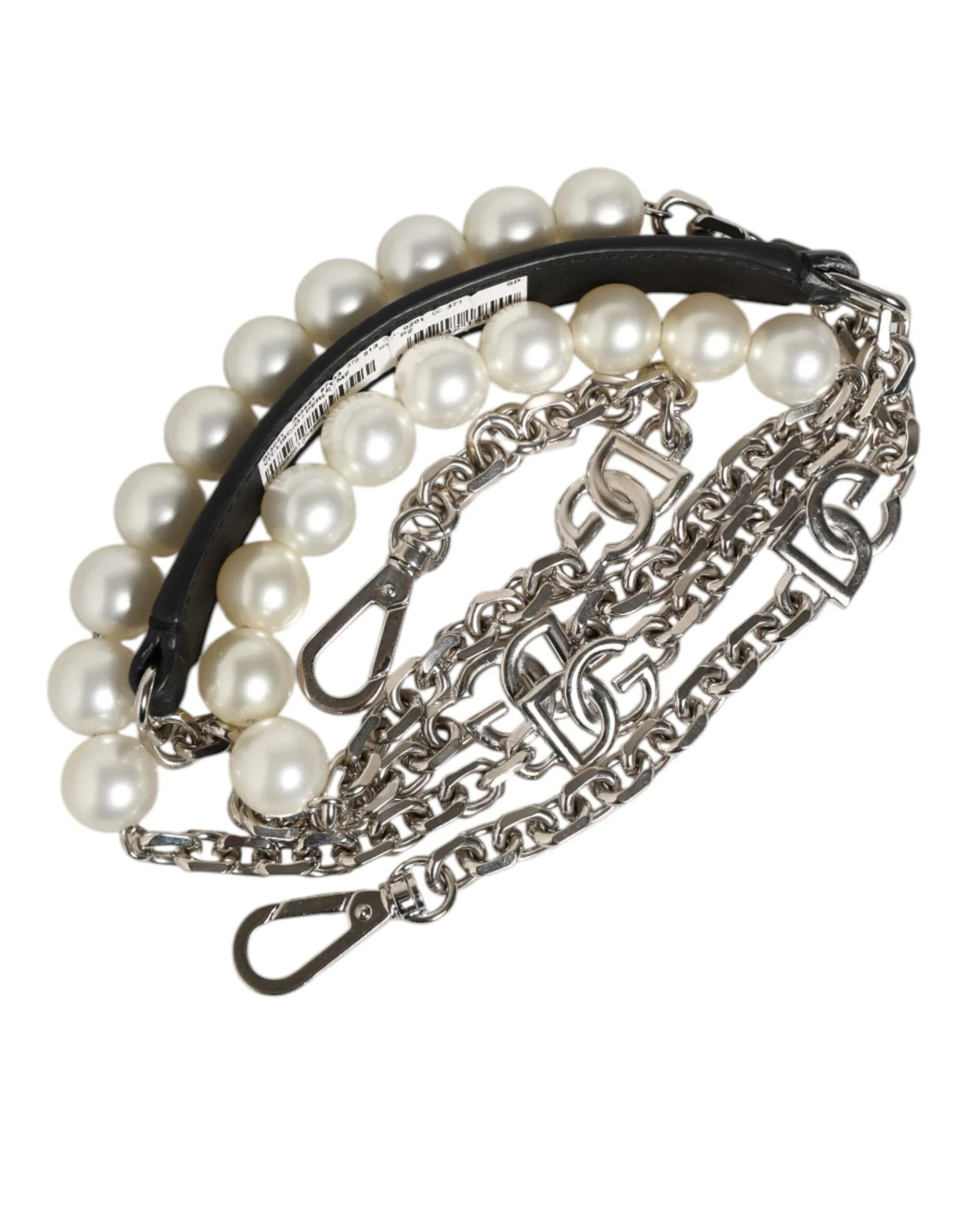 Dolce & Gabbana Black Leather Pearl Chain Bag Accessory Shoulder Strap - Zeiniez