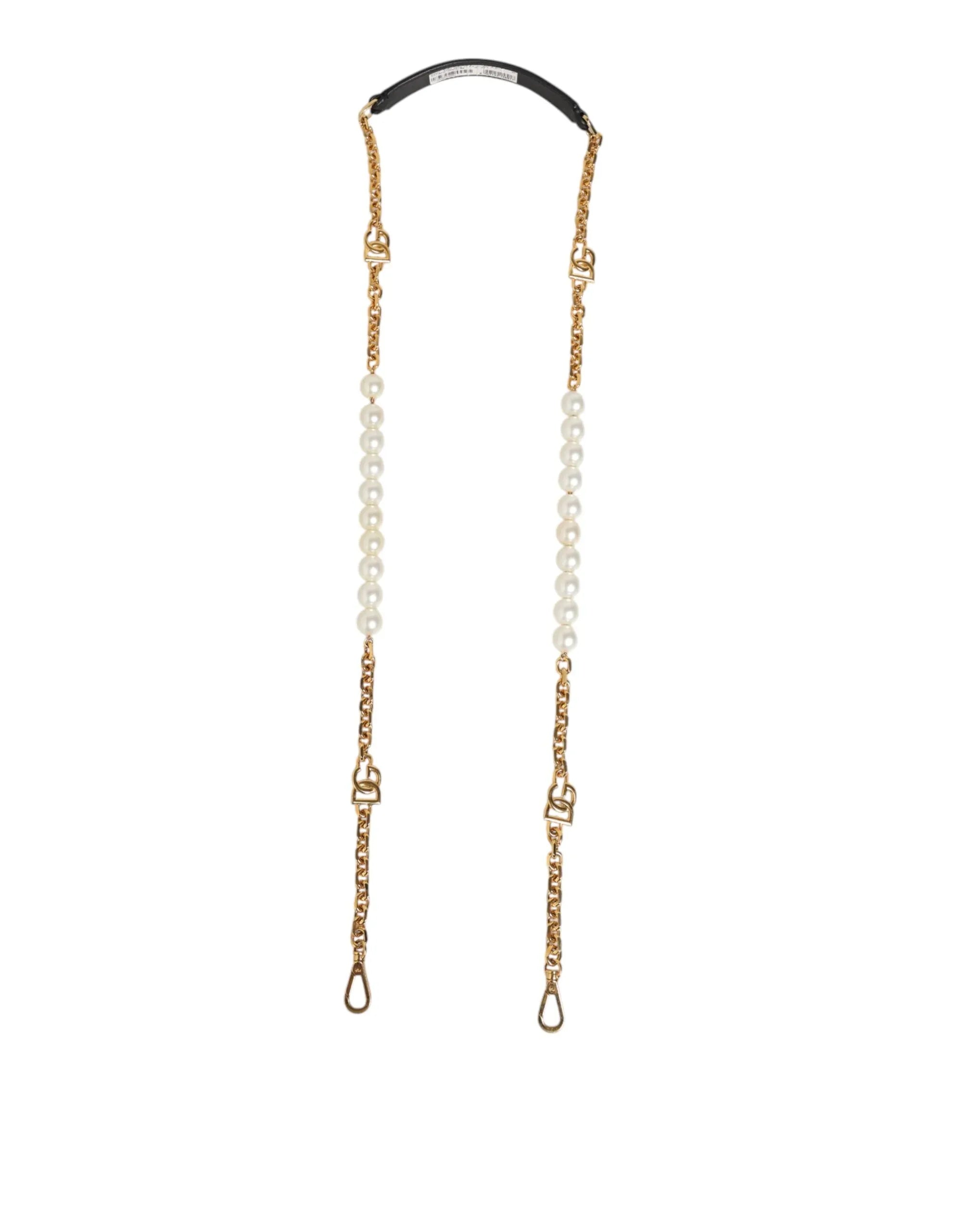 Dolce & Gabbana Black Leather Gold Chain Bag Accessory Shoulder Strap - Zeiniez