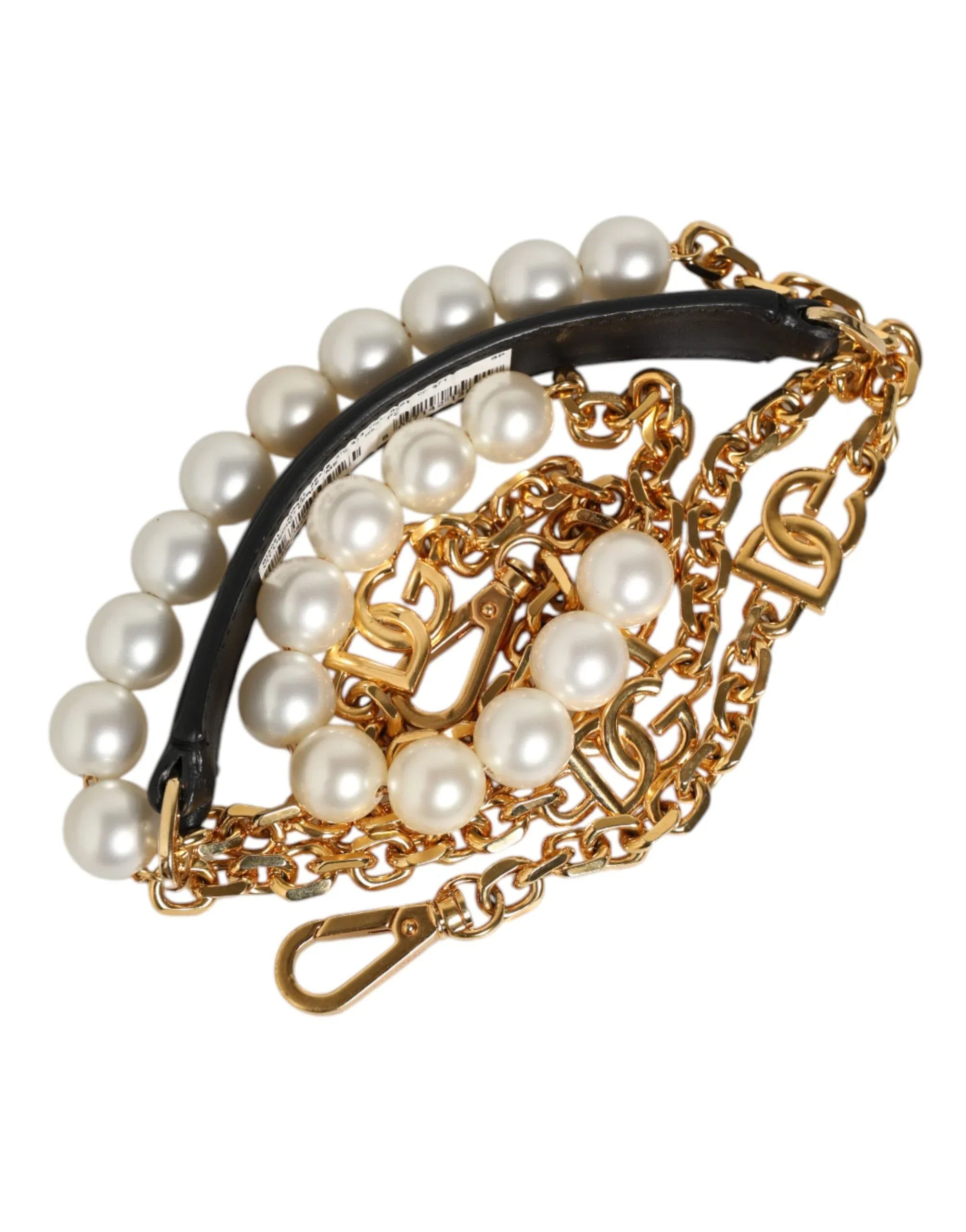 Dolce & Gabbana Black Leather Gold Chain Bag Accessory Shoulder Strap - Zeiniez