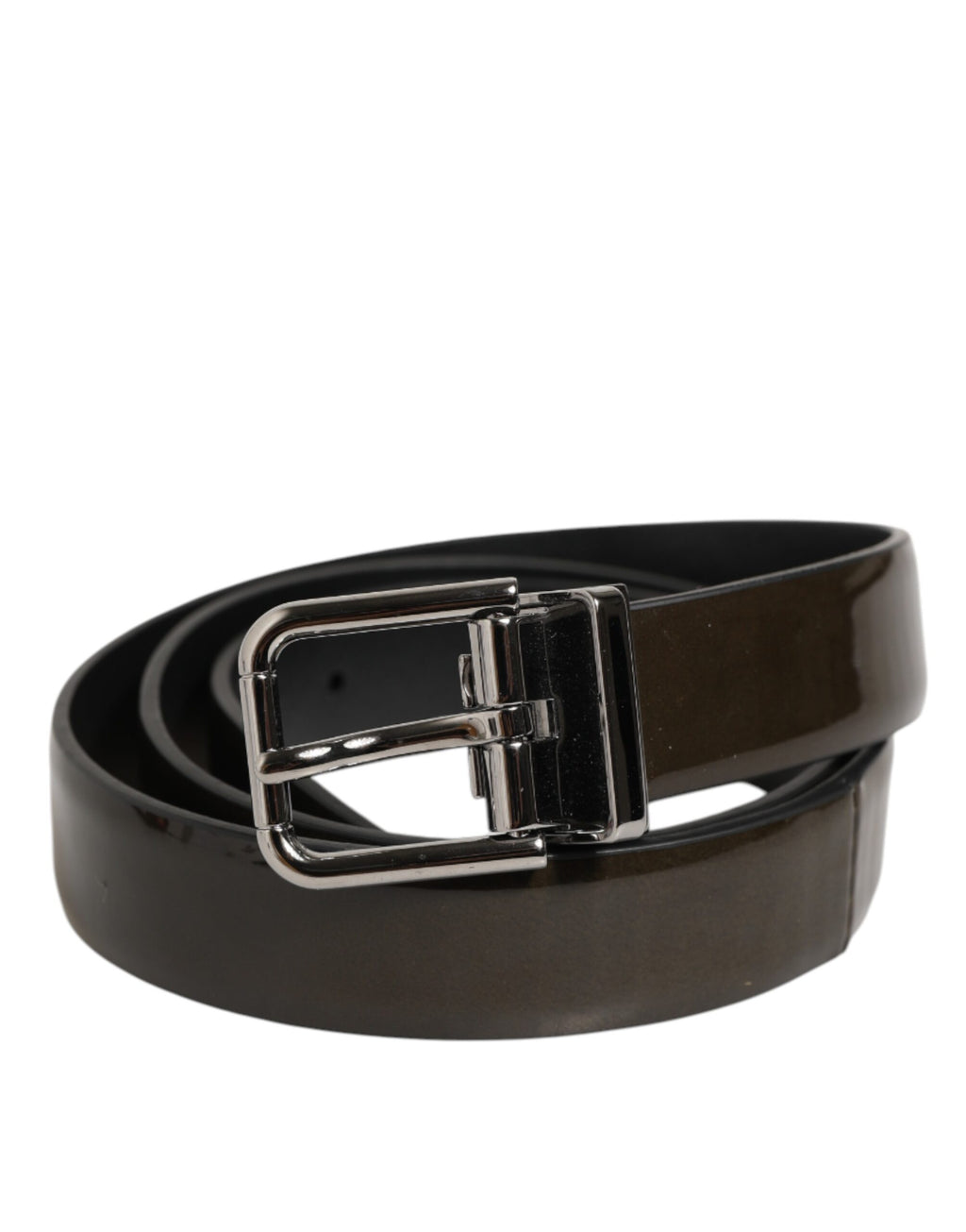 Dolce & Gabbana Brown Glossy Leather Classic Metal Buckle Belt - Zeiniez