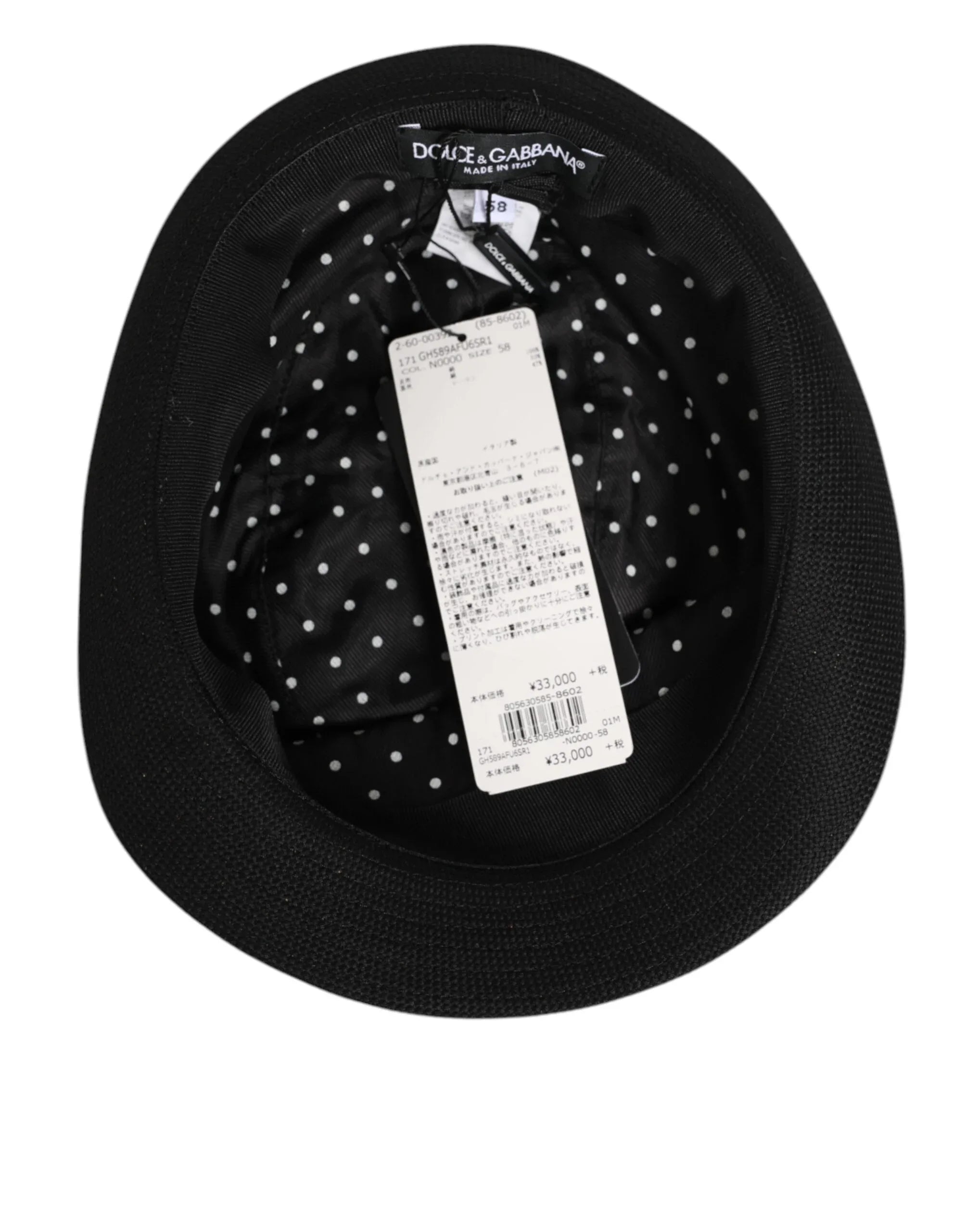 Dolce & Gabbana Black Cotton Polka Dot Lining Fedora Men Hat - Zeiniez