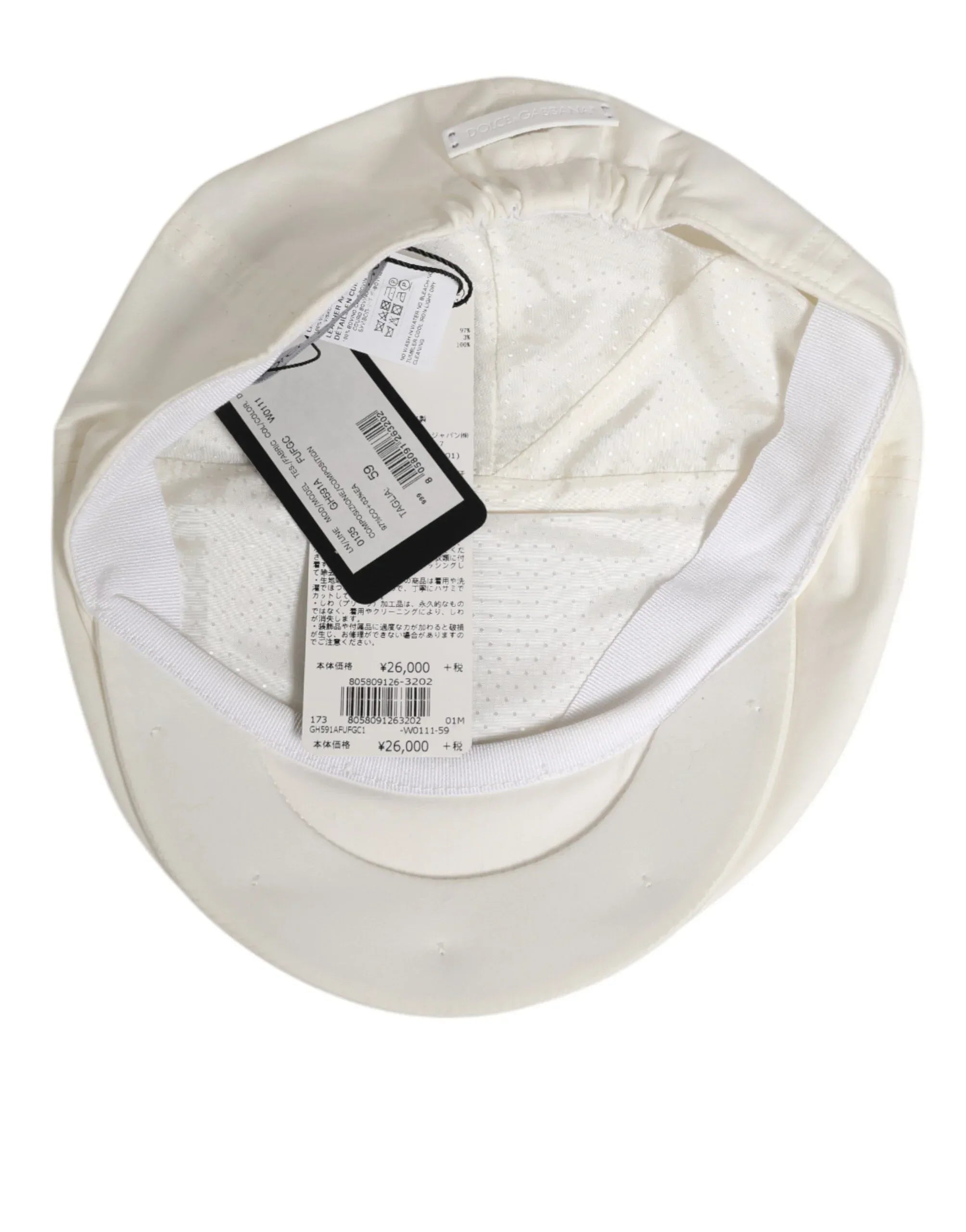 Dolce & Gabbana White Cotton Blend Leather Trim Flat Men Cap Hat - Zeiniez