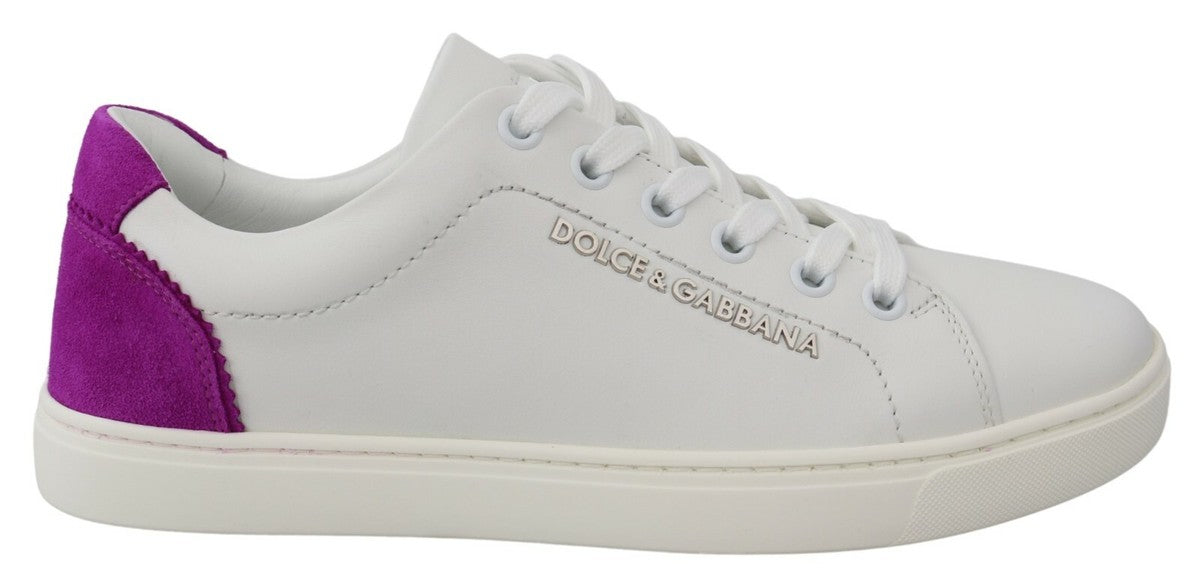 Dolce & Gabbana White Suede Leather Low Top Sneakers Shoes - Zeiniez
