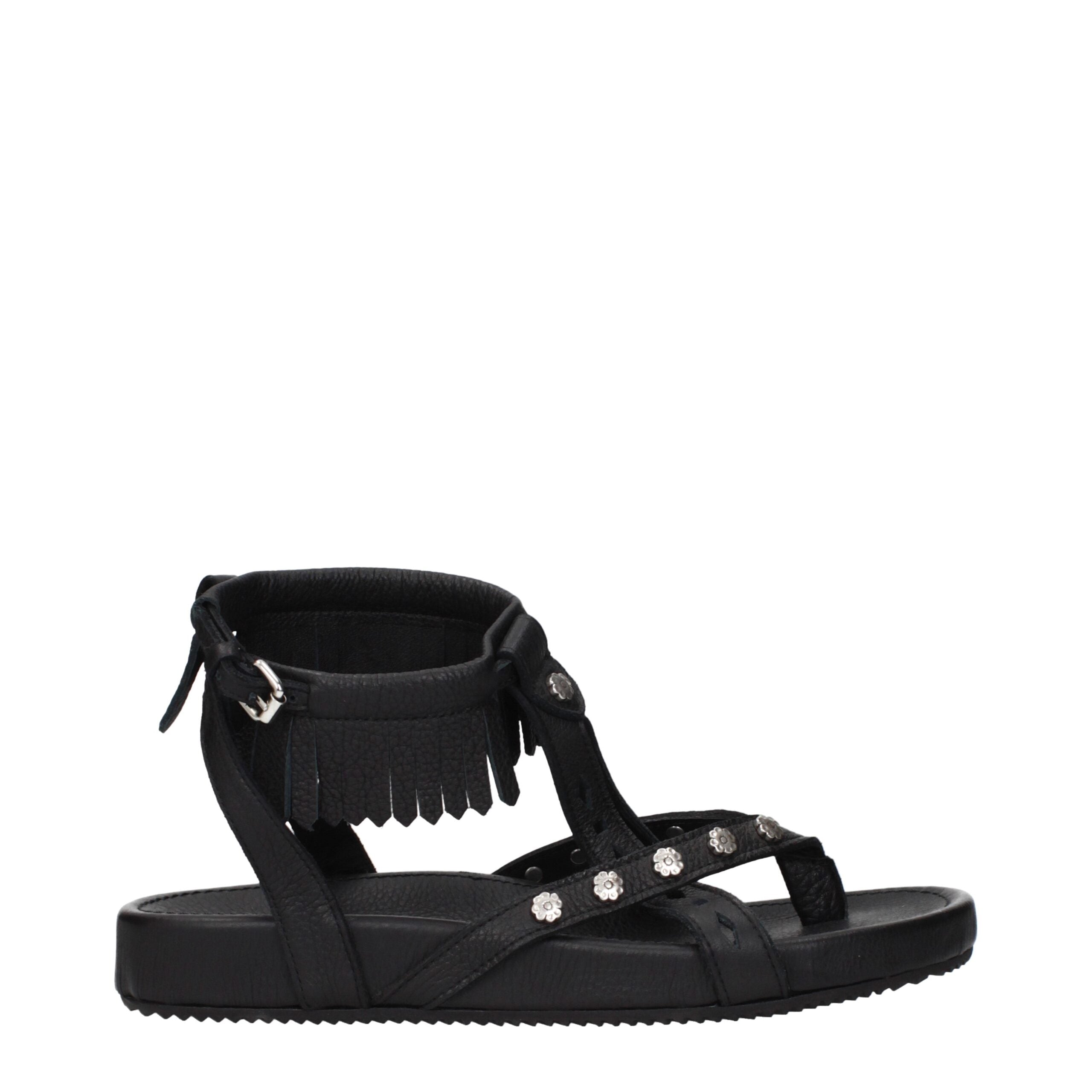 Isabel Marant Black Leather Flat Sandals