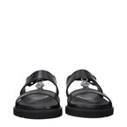 Versace Black Leather Flat Sandals