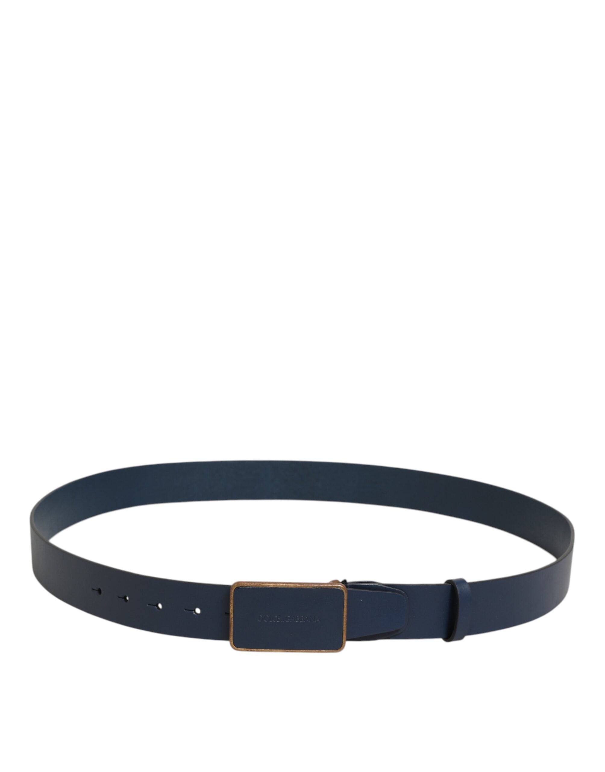Dolce & Gabbana Blue Leather Classic Metal Logo Buckle Belt - Zeiniez