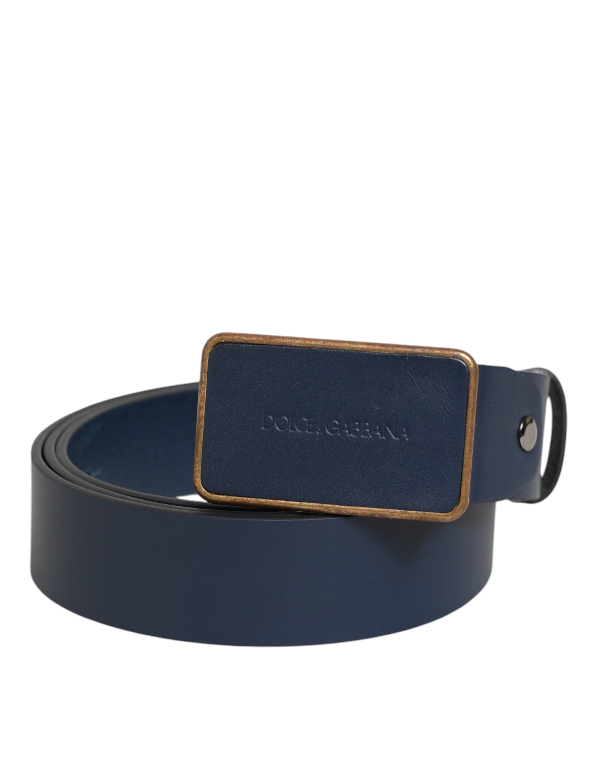 Dolce & Gabbana Blue Leather Classic Metal Logo Buckle Belt - Zeiniez