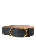 Dolce & Gabbana Black Leather Classic Metal Oval Buckle Belt - Zeiniez