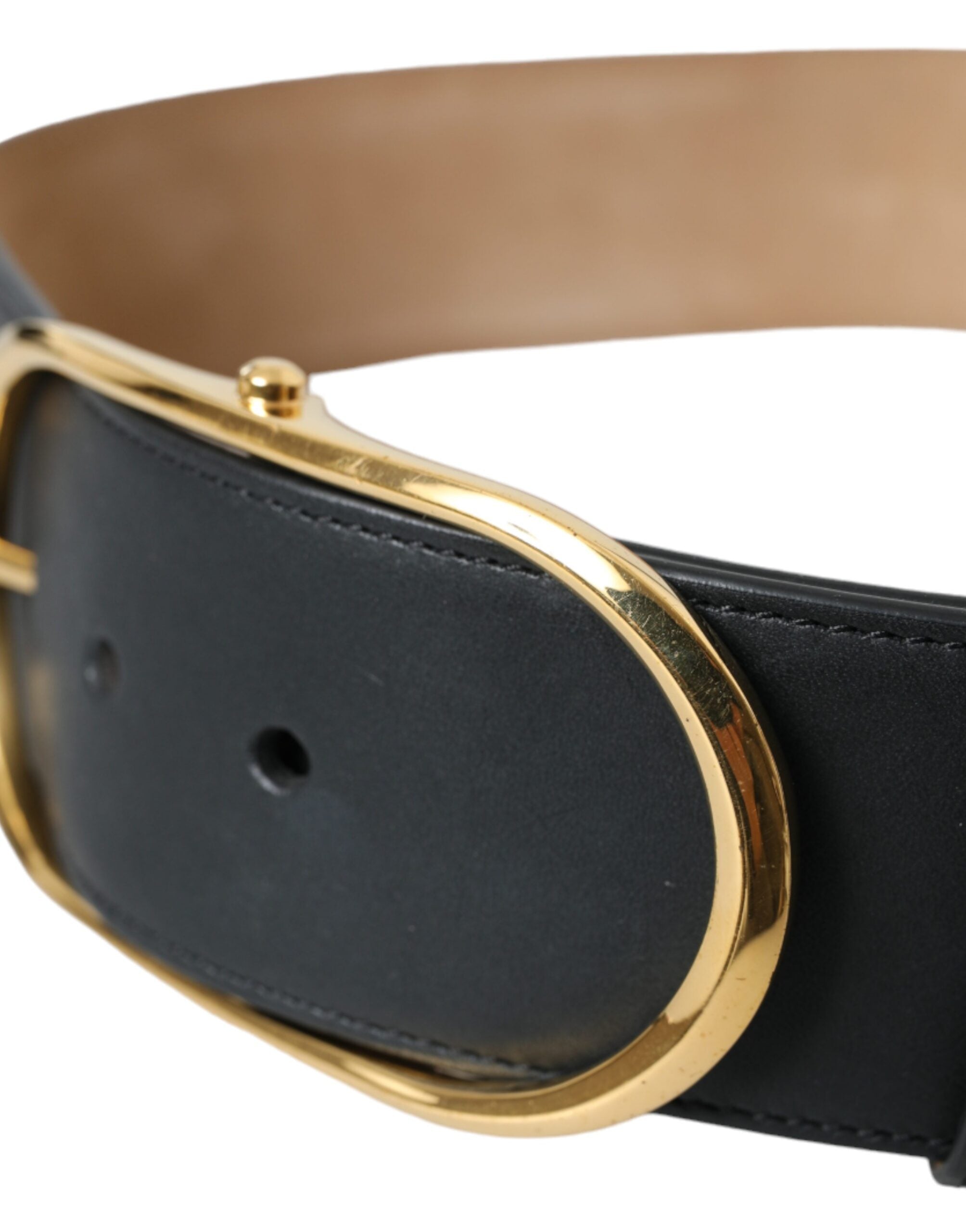 Dolce & Gabbana Black Leather Classic Metal Oval Buckle Belt - Zeiniez