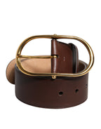 Dolce & Gabbana Brown Leather Classic Metal Oval Buckle Belt - Zeiniez