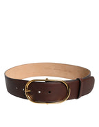 Dolce & Gabbana Brown Leather Classic Metal Oval Buckle Belt - Zeiniez