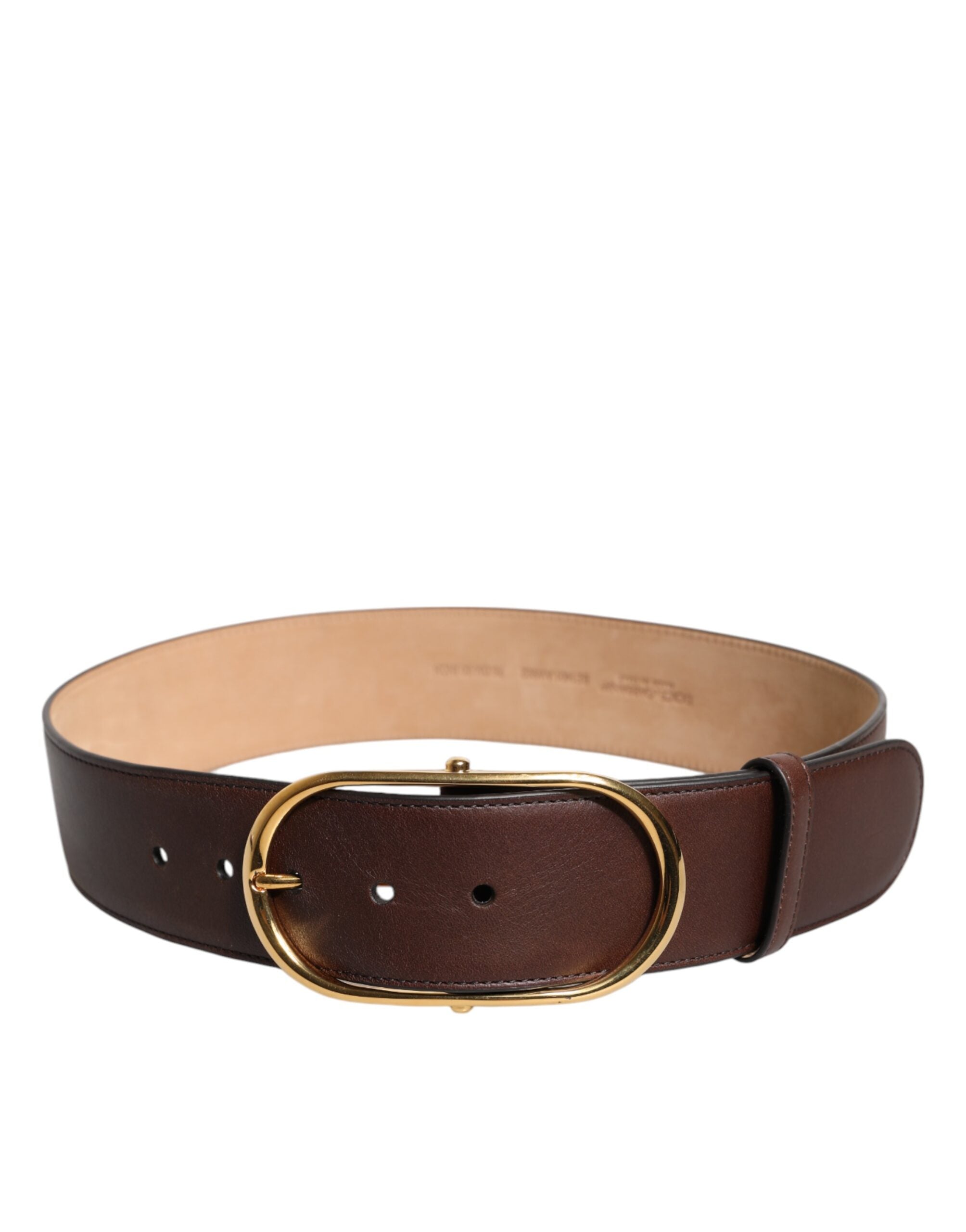 Dolce & Gabbana Brown Leather Classic Metal Oval Buckle Belt - Zeiniez