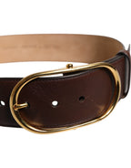 Dolce & Gabbana Brown Leather Classic Metal Oval Buckle Belt - Zeiniez