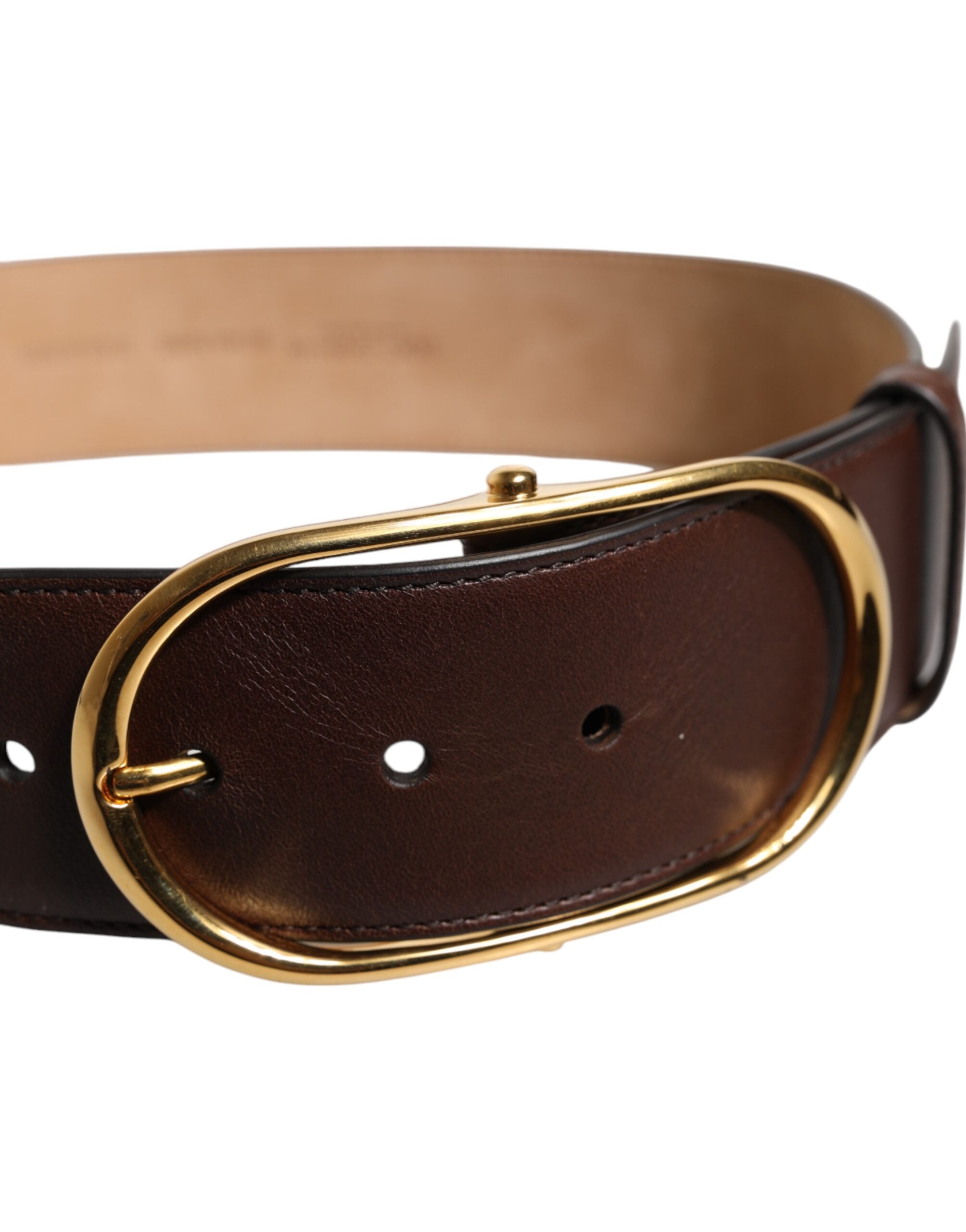 Dolce & Gabbana Brown Leather Classic Metal Oval Buckle Belt - Zeiniez