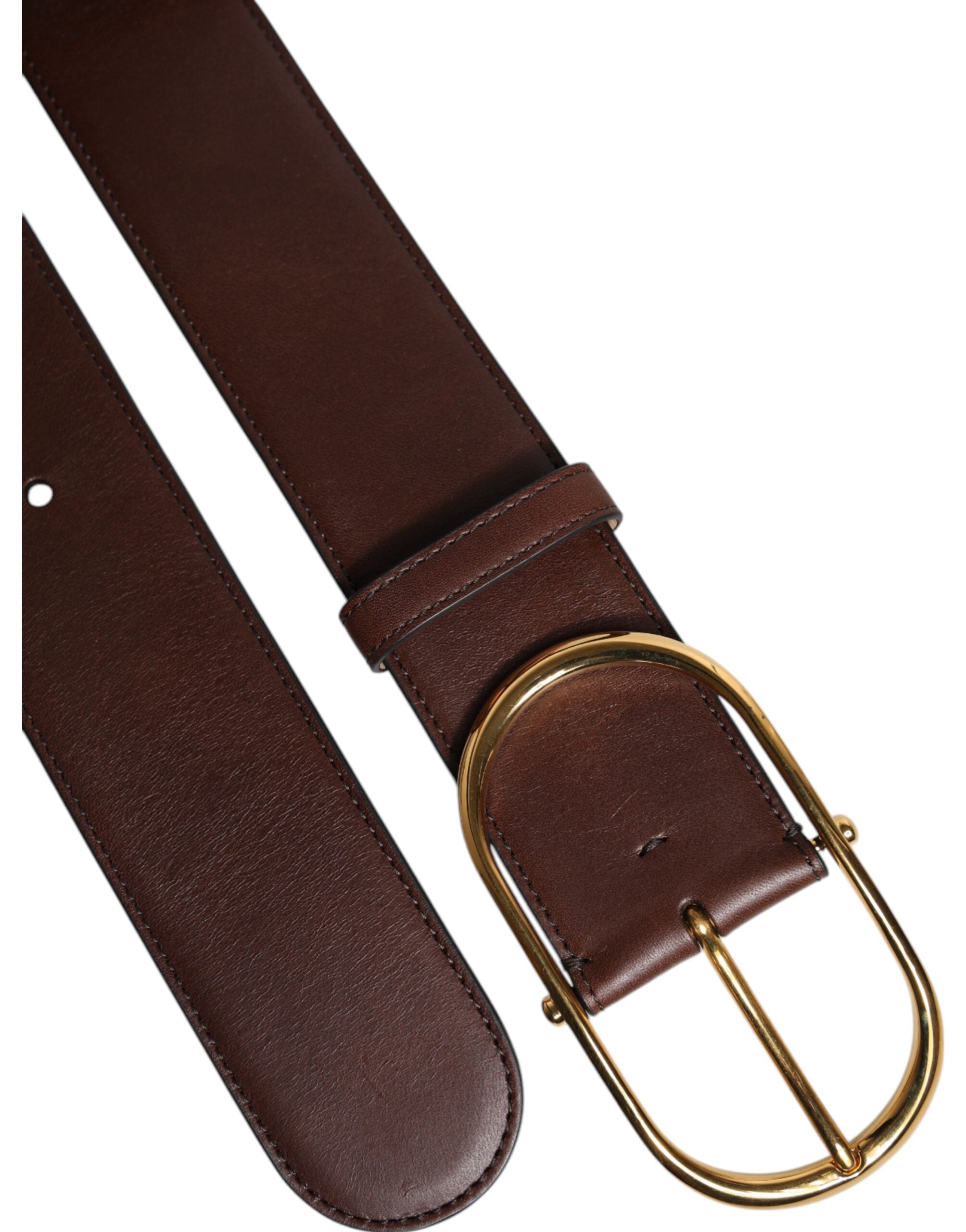 Dolce & Gabbana Brown Leather Classic Metal Oval Buckle Belt - Zeiniez
