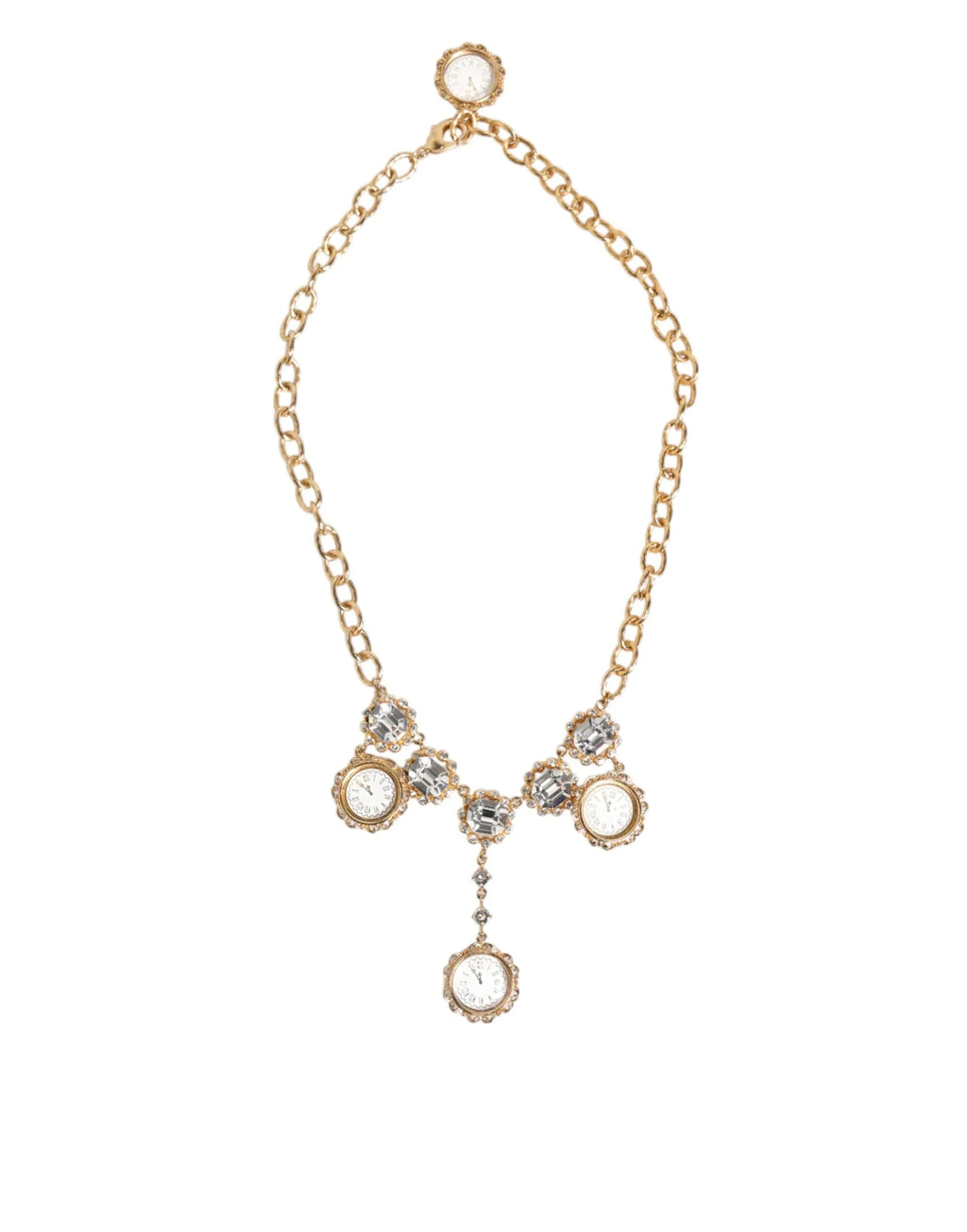 Dolce & Gabbana Gold Crystal Clock Pendant Statement Jewelry Necklace - Zeiniez