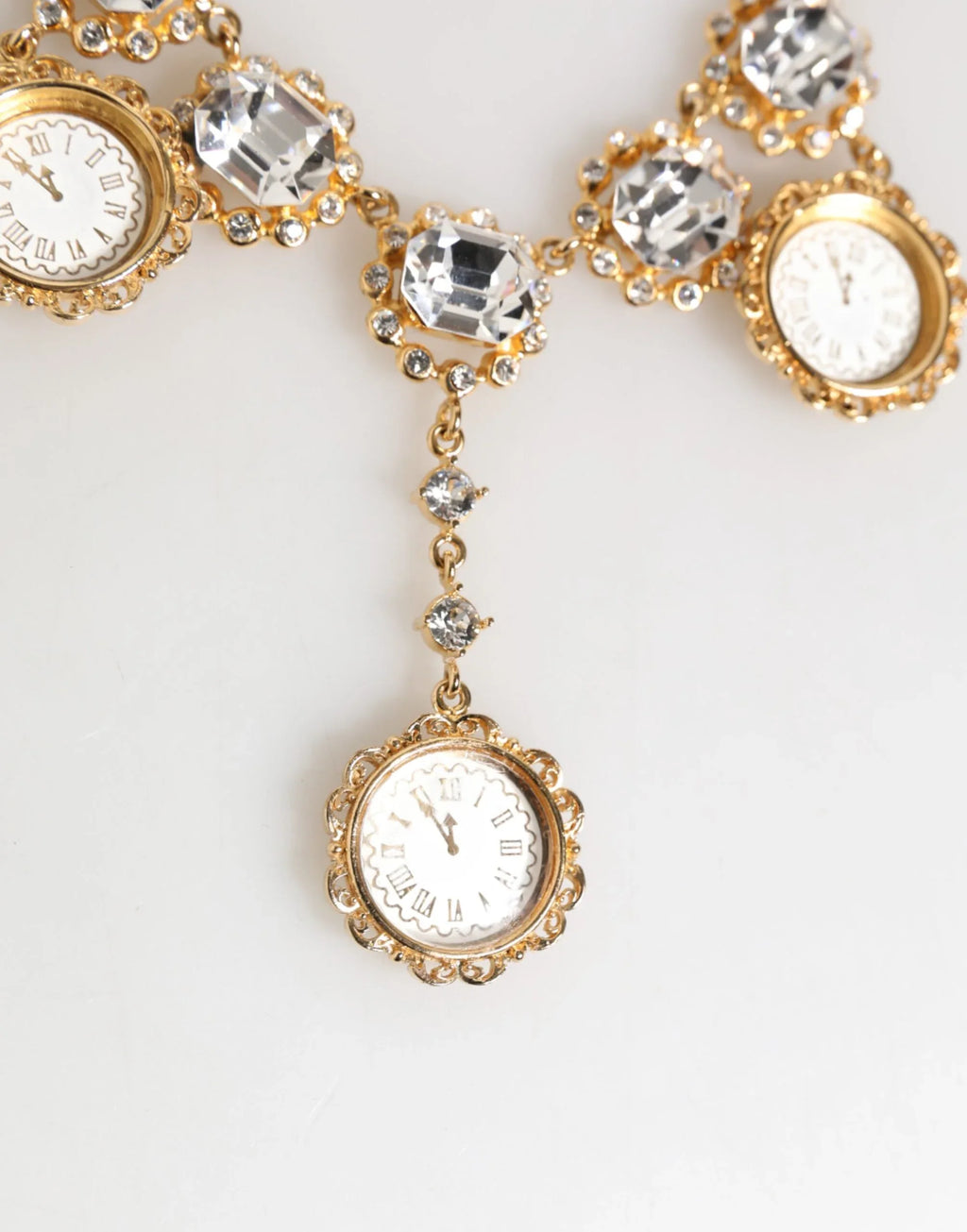 Dolce & Gabbana Gold Crystal Clock Pendant Statement Jewelry Necklace - Zeiniez