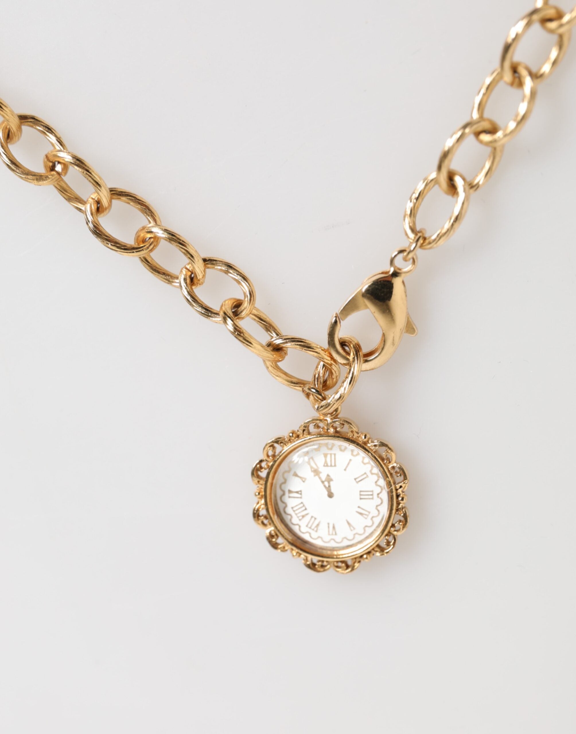 Dolce & Gabbana Gold Crystal Clock Pendant Statement Jewelry Necklace - Zeiniez