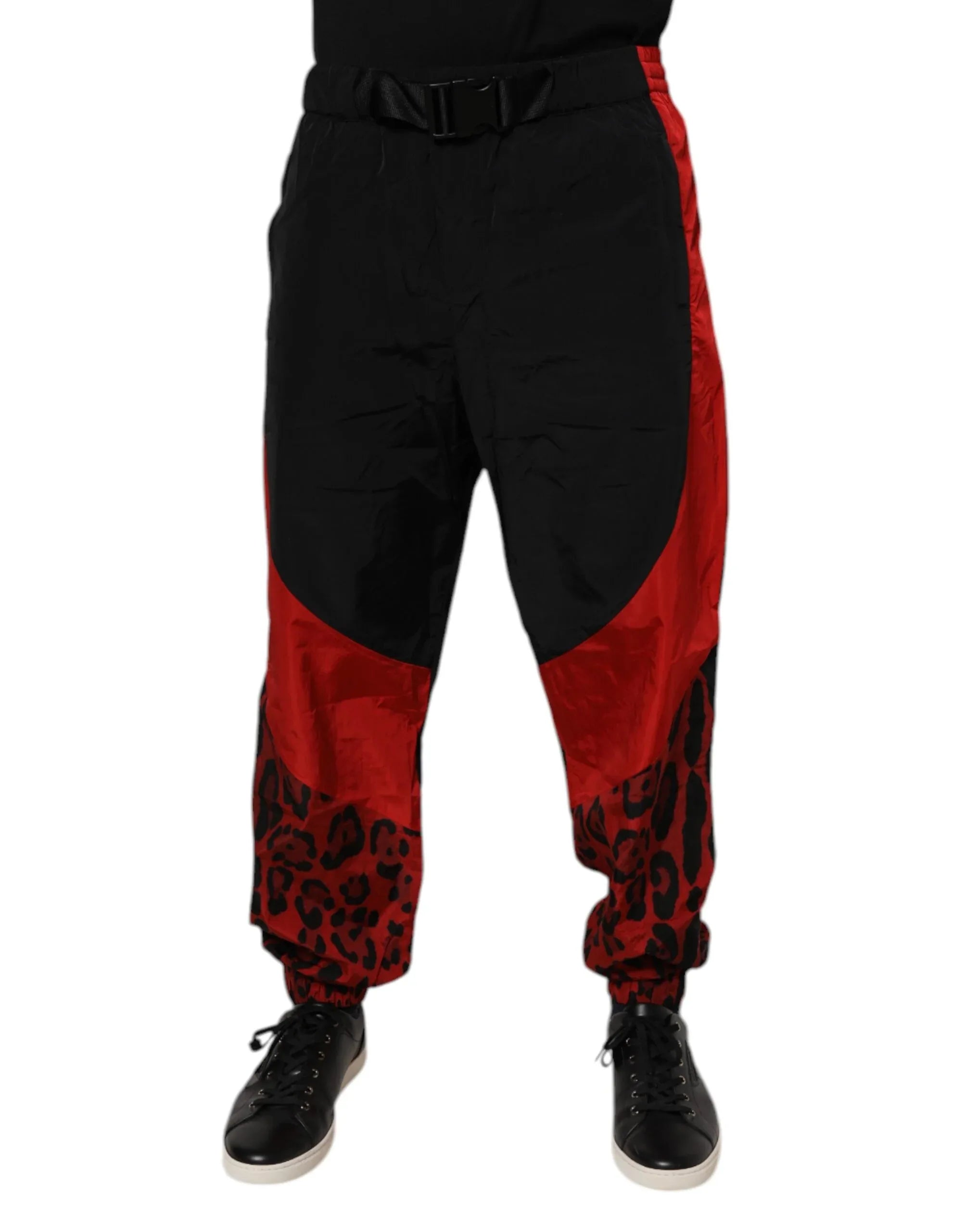 Dolce & Gabbana Black Red Leopard Print Nylon Jogger Pants - Zeiniez
