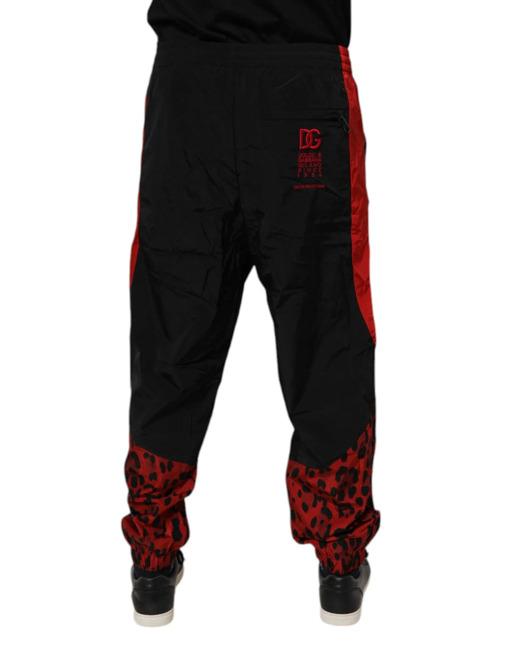 Dolce & Gabbana Black Red Leopard Print Nylon Jogger Pants - Zeiniez