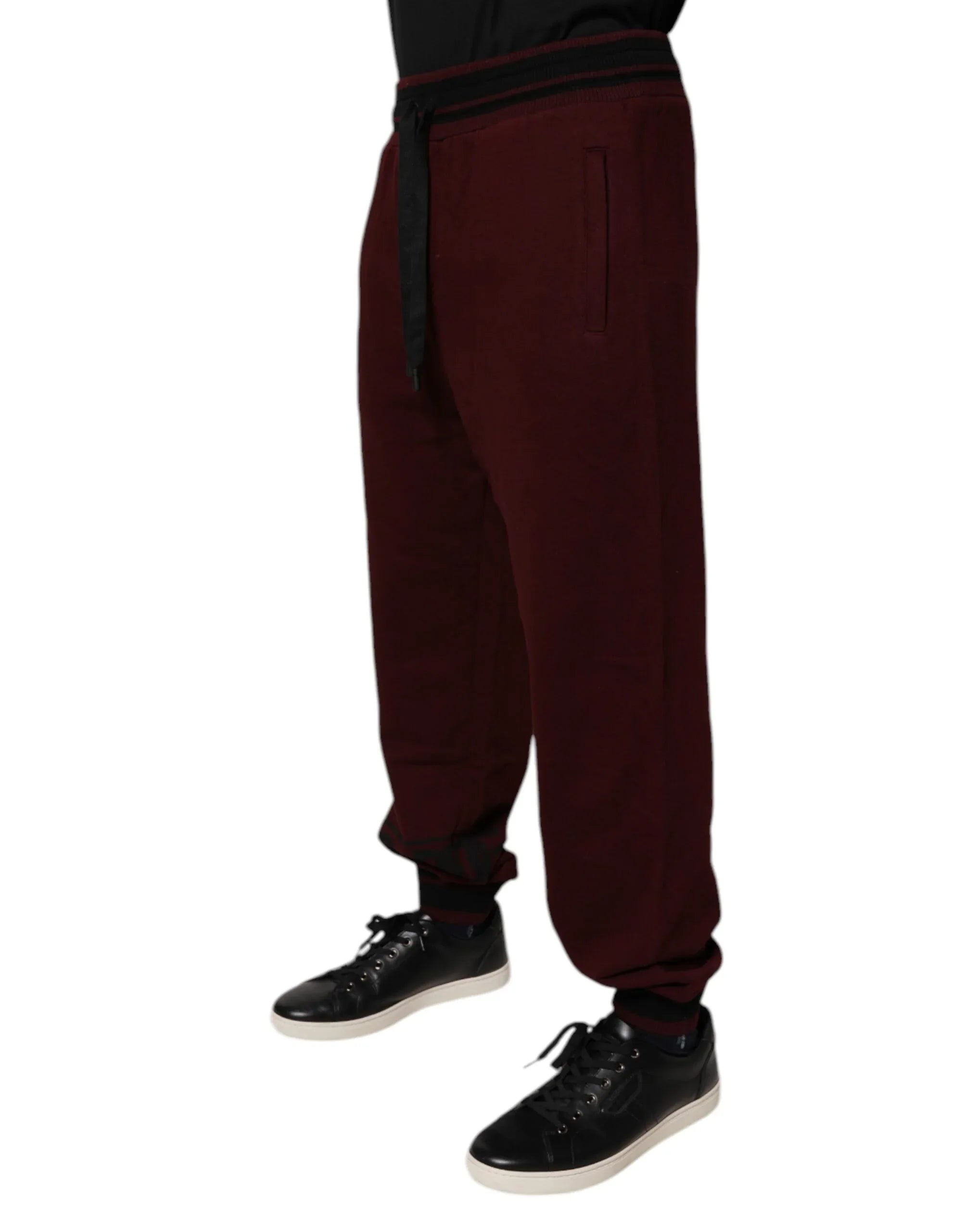 Dolce & Gabbana Maroon Cotton Men Jogger Sweatpants Pants - Zeiniez