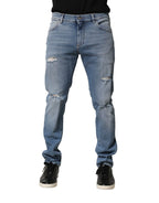 Dolce & Gabbana Blue Distressed Cotton Slim Men Denim Jeans - Zeiniez